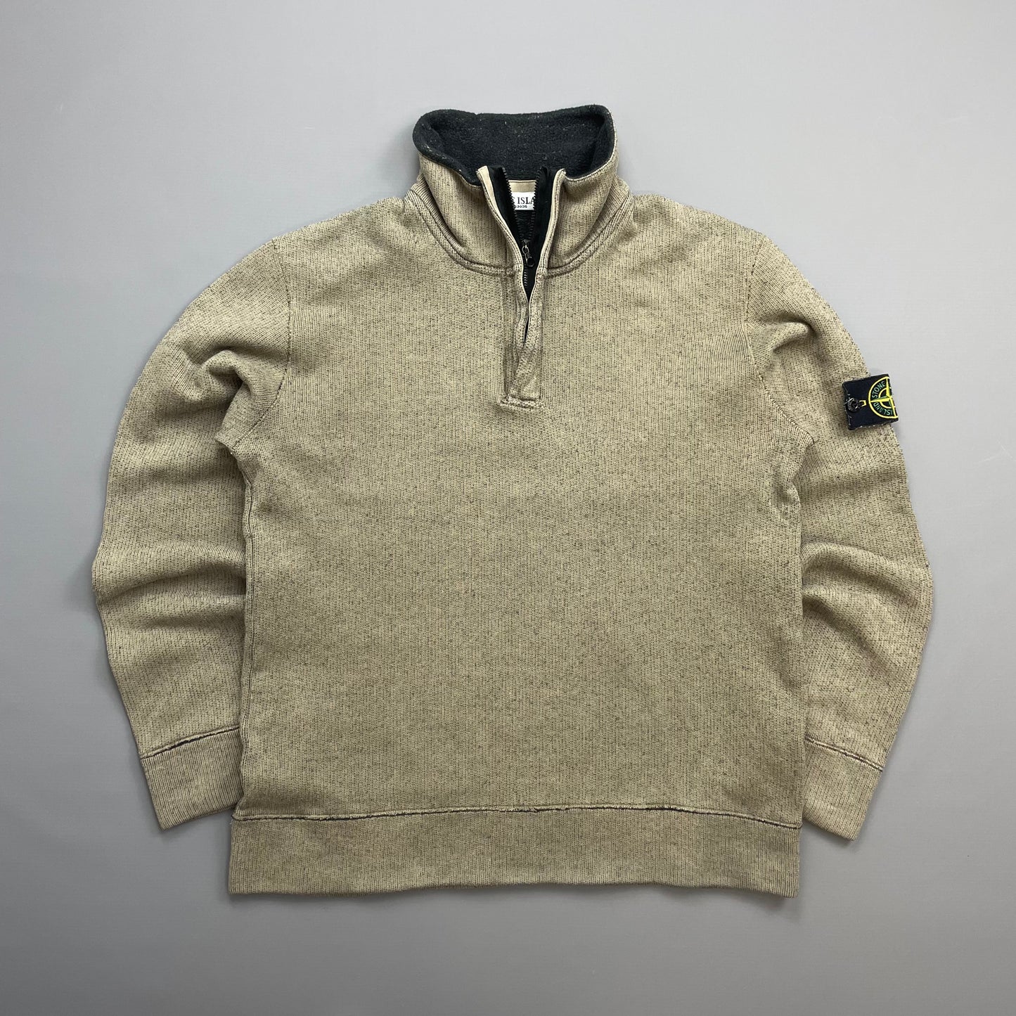Stone Island Beige AW06 Fleece Lined Speckled Half-Zip Jumper