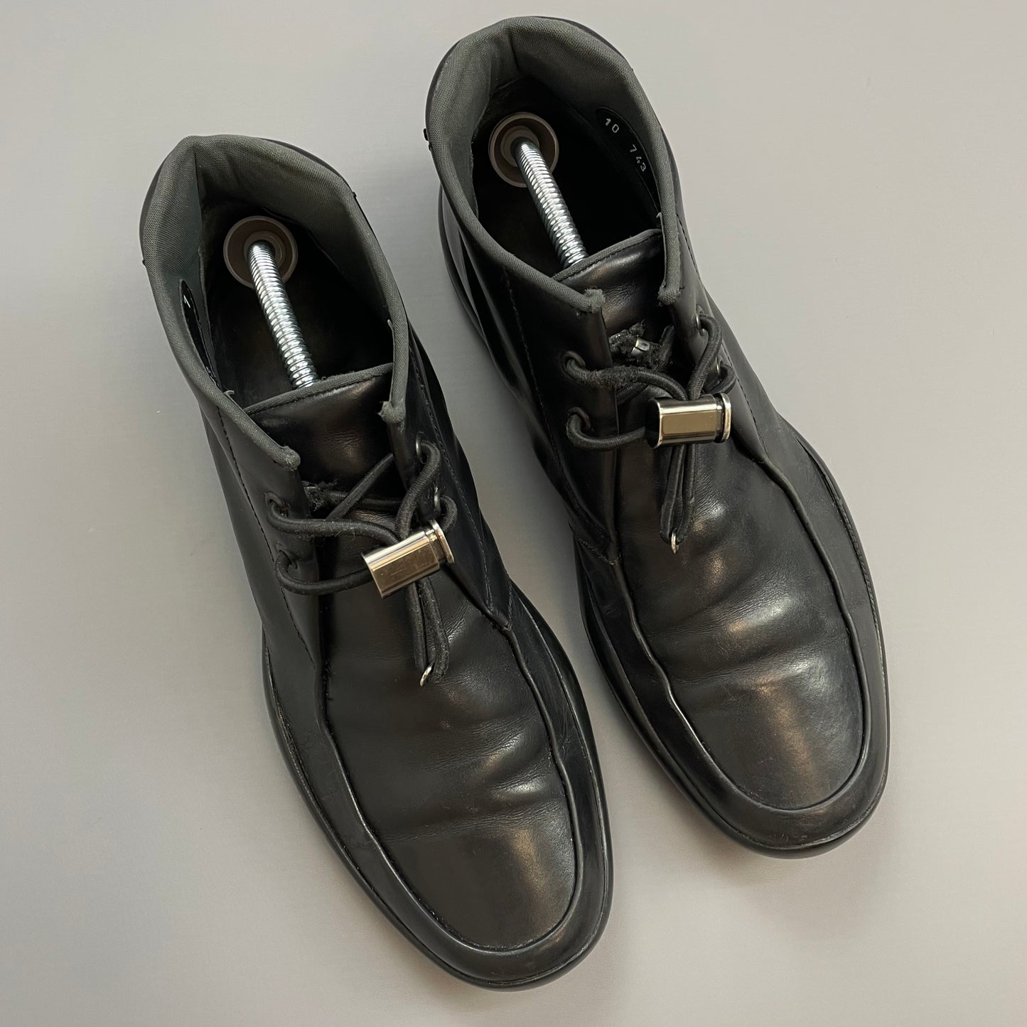 Prada Sport Black FW99 Leather Slip On Vibram Sole Toggle Boots