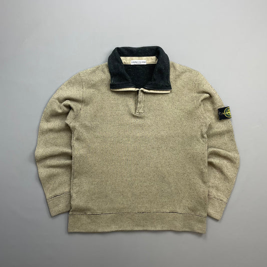 Stone Island Beige AW06 Fleece Lined Speckled Half-Zip Jumper