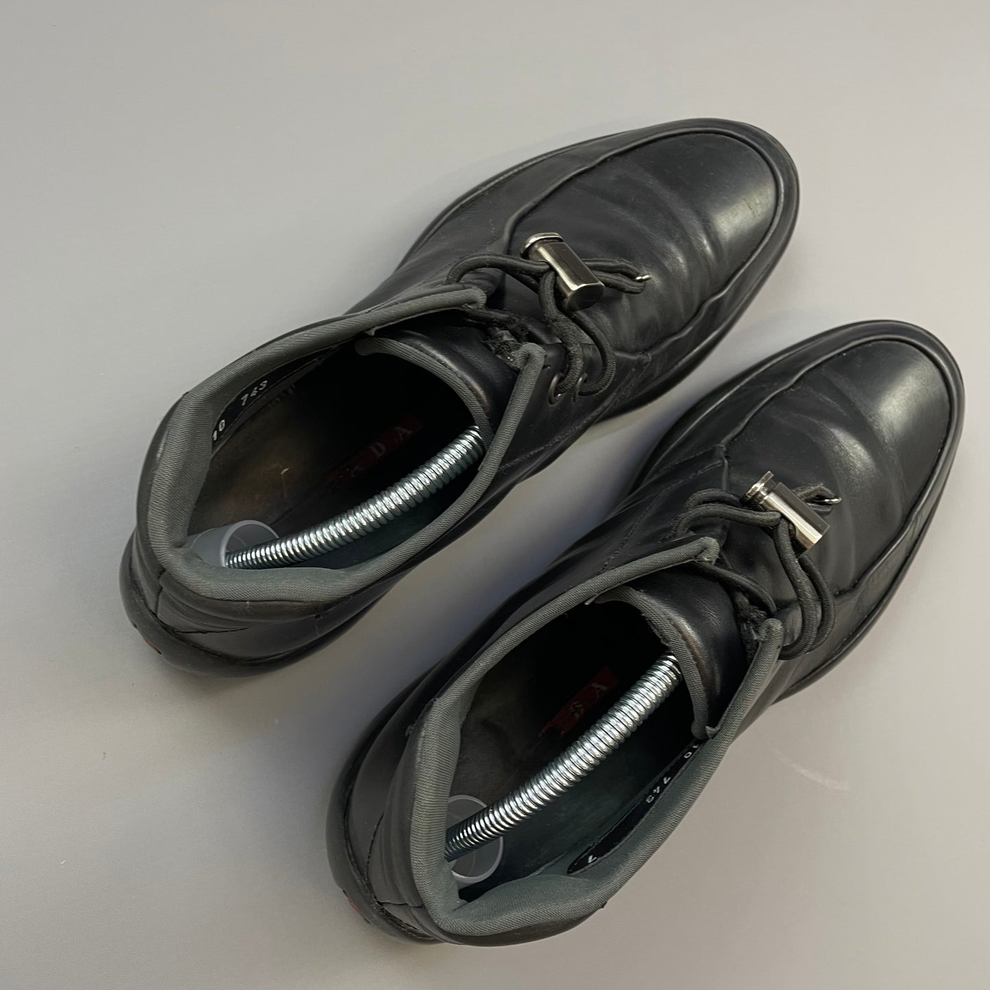 Prada Sport Black FW99 Leather Slip On Vibram Sole Toggle Boots