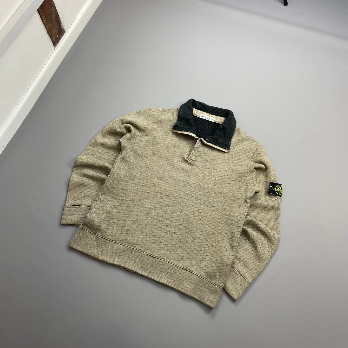 Stone Island Beige AW06 Fleece Lined Speckled Half-Zip Jumper