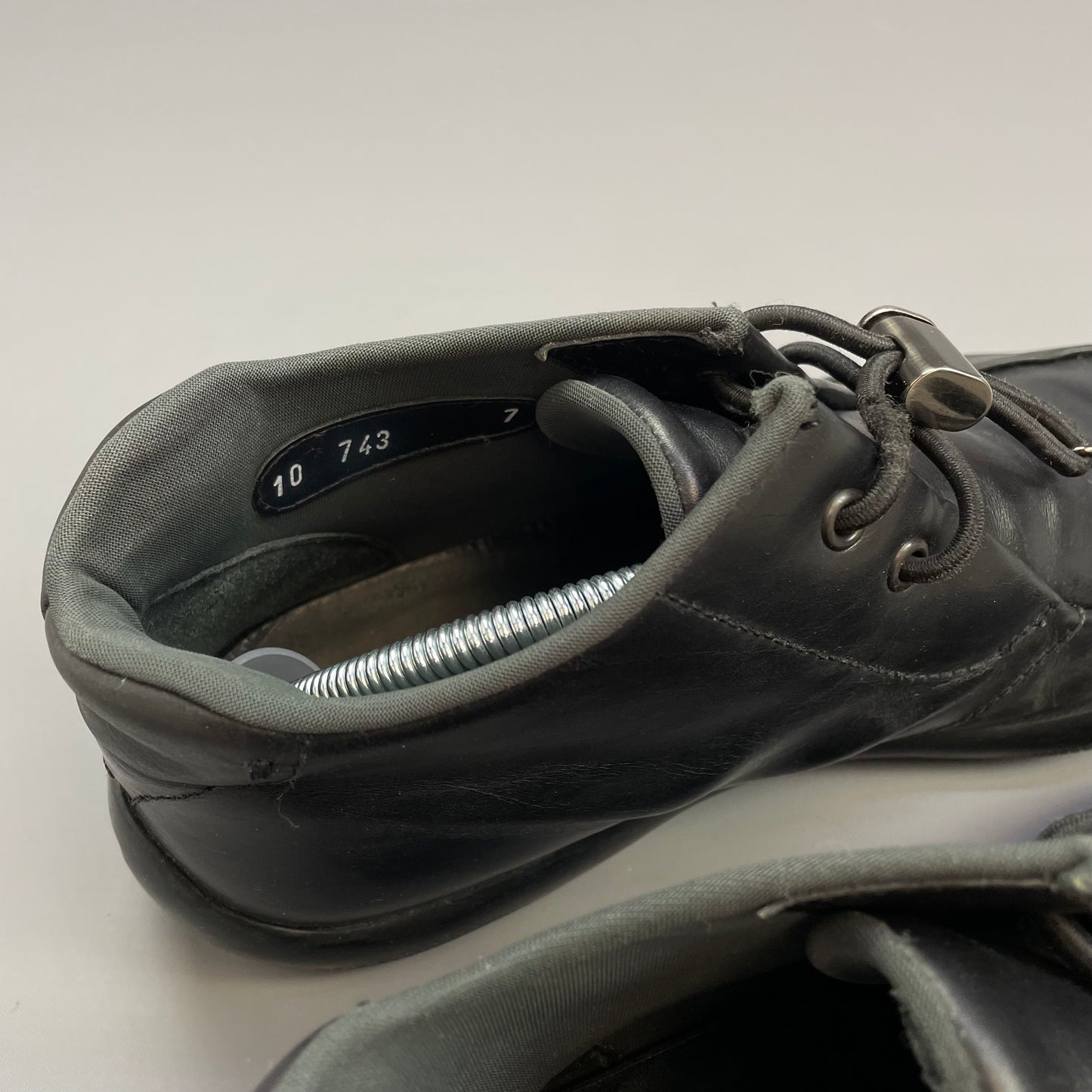 Prada Sport Black FW99 Leather Slip On Vibram Sole Toggle Boots