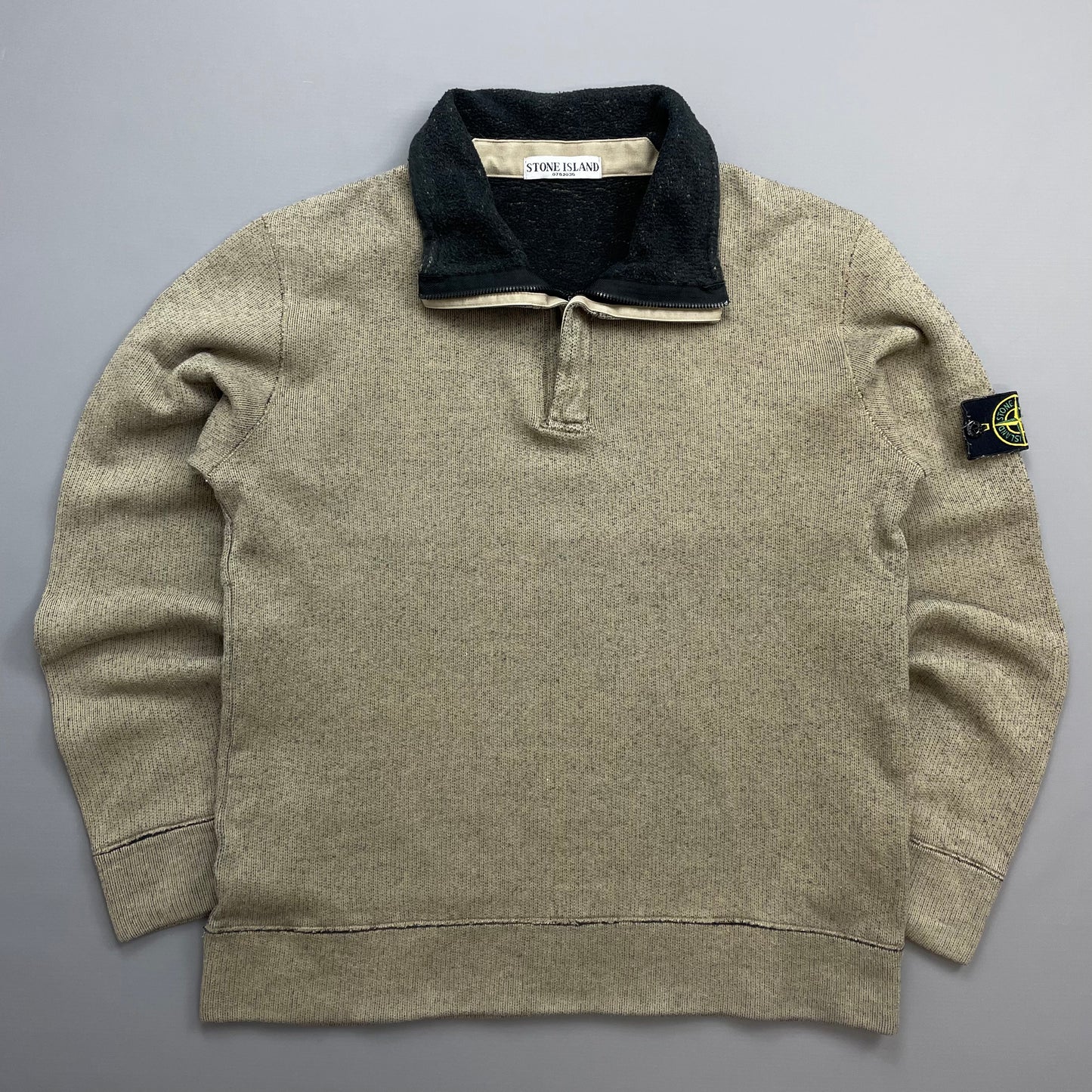 Stone Island Beige AW06 Fleece Lined Speckled Half-Zip Jumper