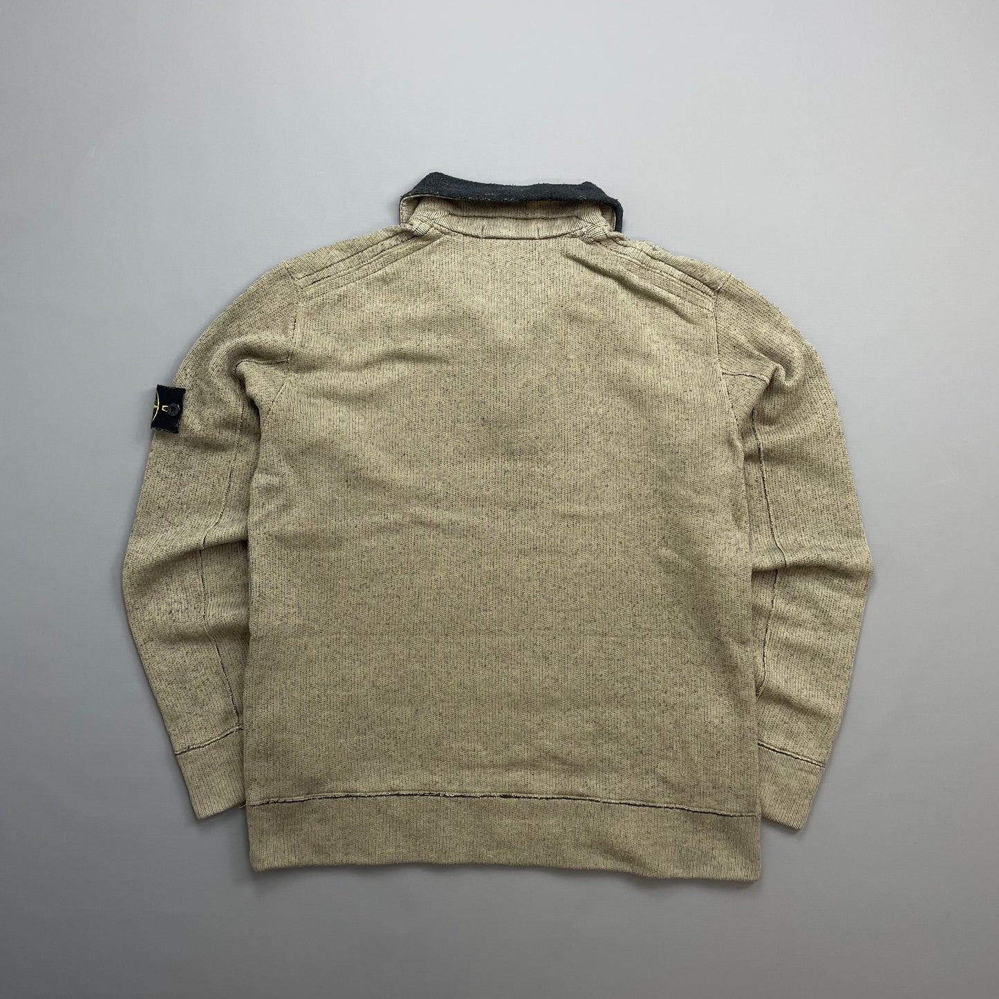 Stone Island Beige AW06 Fleece Lined Speckled Half-Zip Jumper