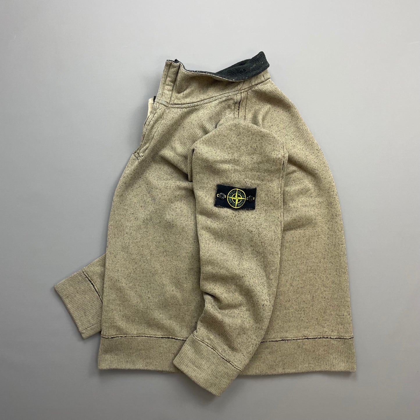 Stone Island Beige AW06 Fleece Lined Speckled Half-Zip Jumper