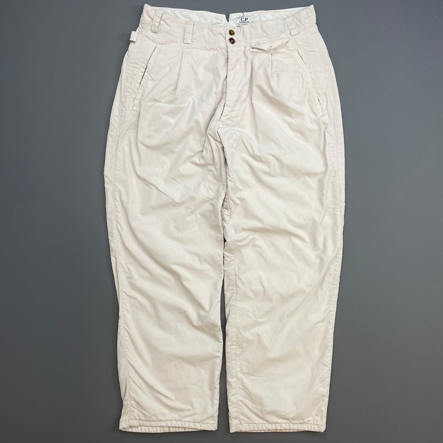 C.P. Company White Cream  80s Ideas From Massimo Osti Cotton/Nylon Lined Pleat Trousers