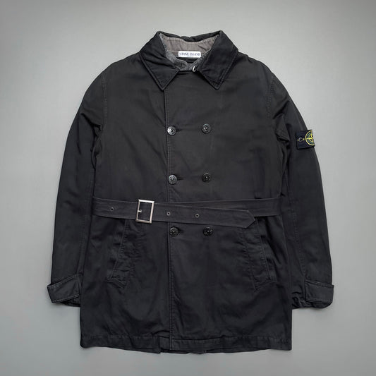 Stone Island Black AW05 Raso Gommato Belted Trench Coat