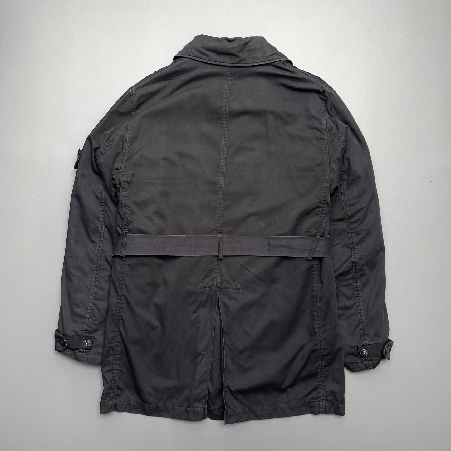 Stone Island Black AW05 Raso Gommato Belted Trench Coat