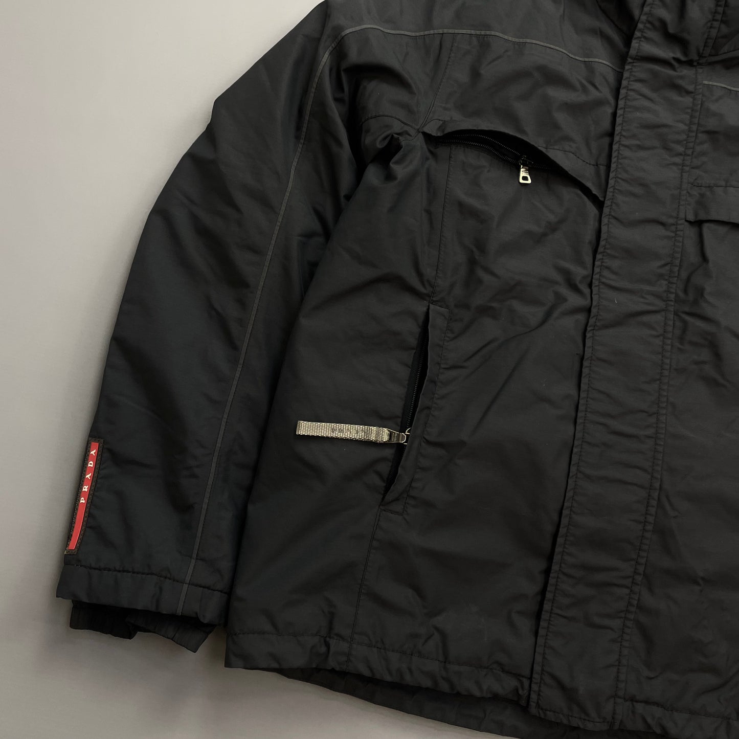 Prada Sport Black 00s Goretex Technical Fleece Lined Detachable Hood Ski Jacket