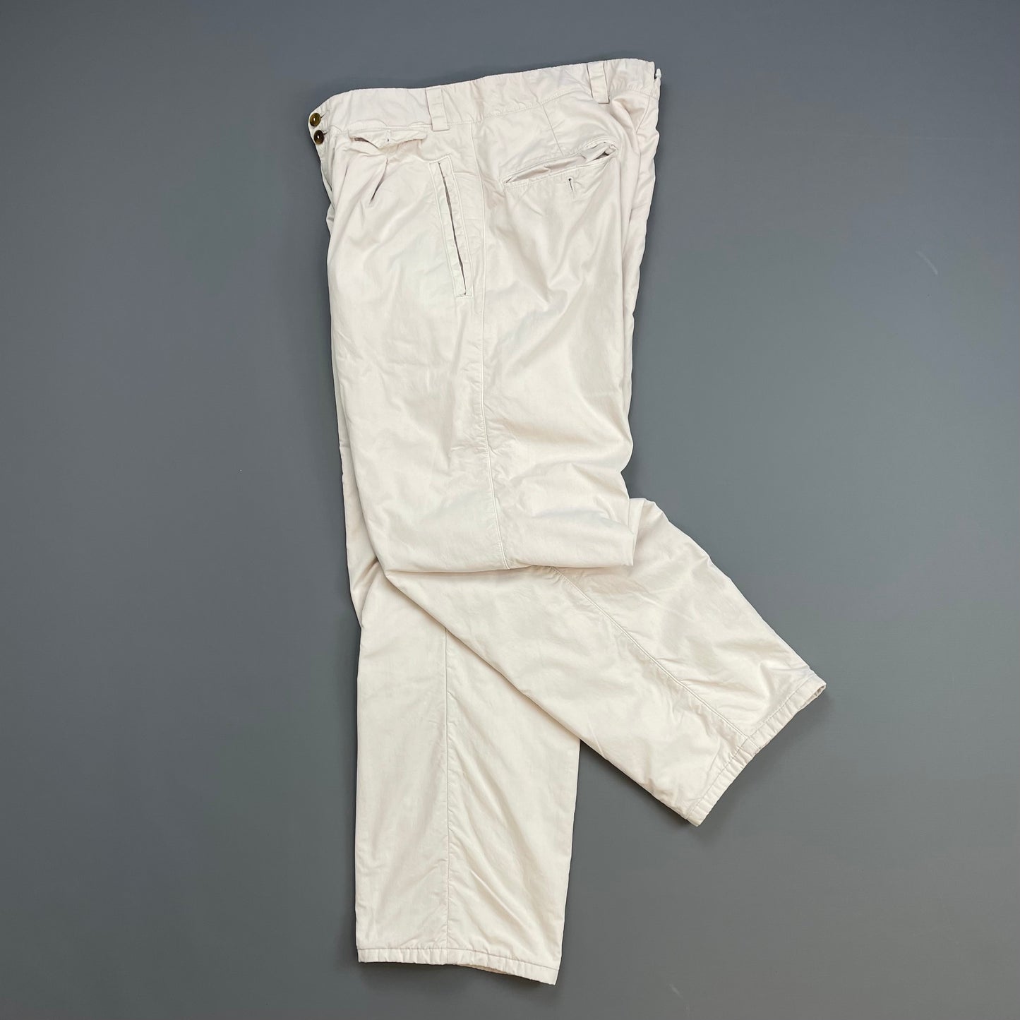 C.P. Company White Cream  80s Ideas From Massimo Osti Cotton/Nylon Lined Pleat Trousers