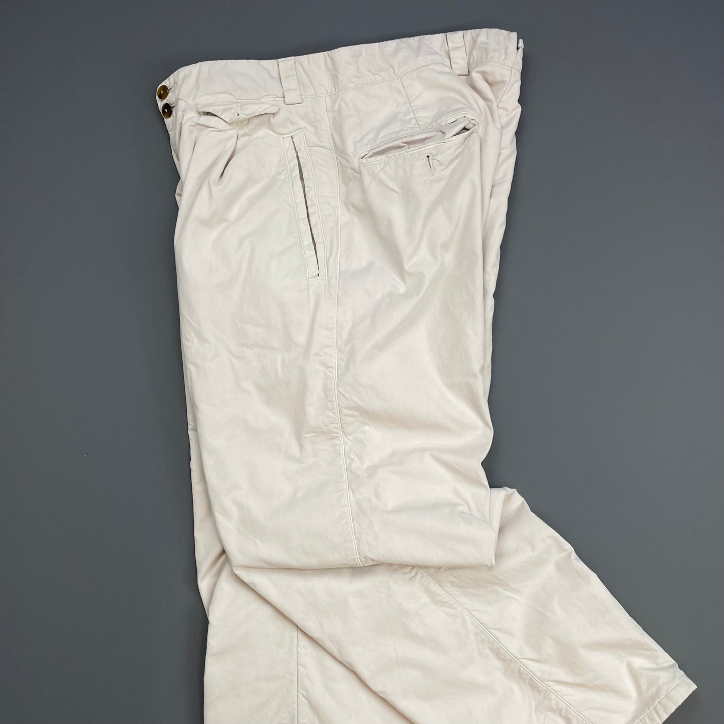 C.P. Company White Cream  80s Ideas From Massimo Osti Cotton/Nylon Lined Pleat Trousers