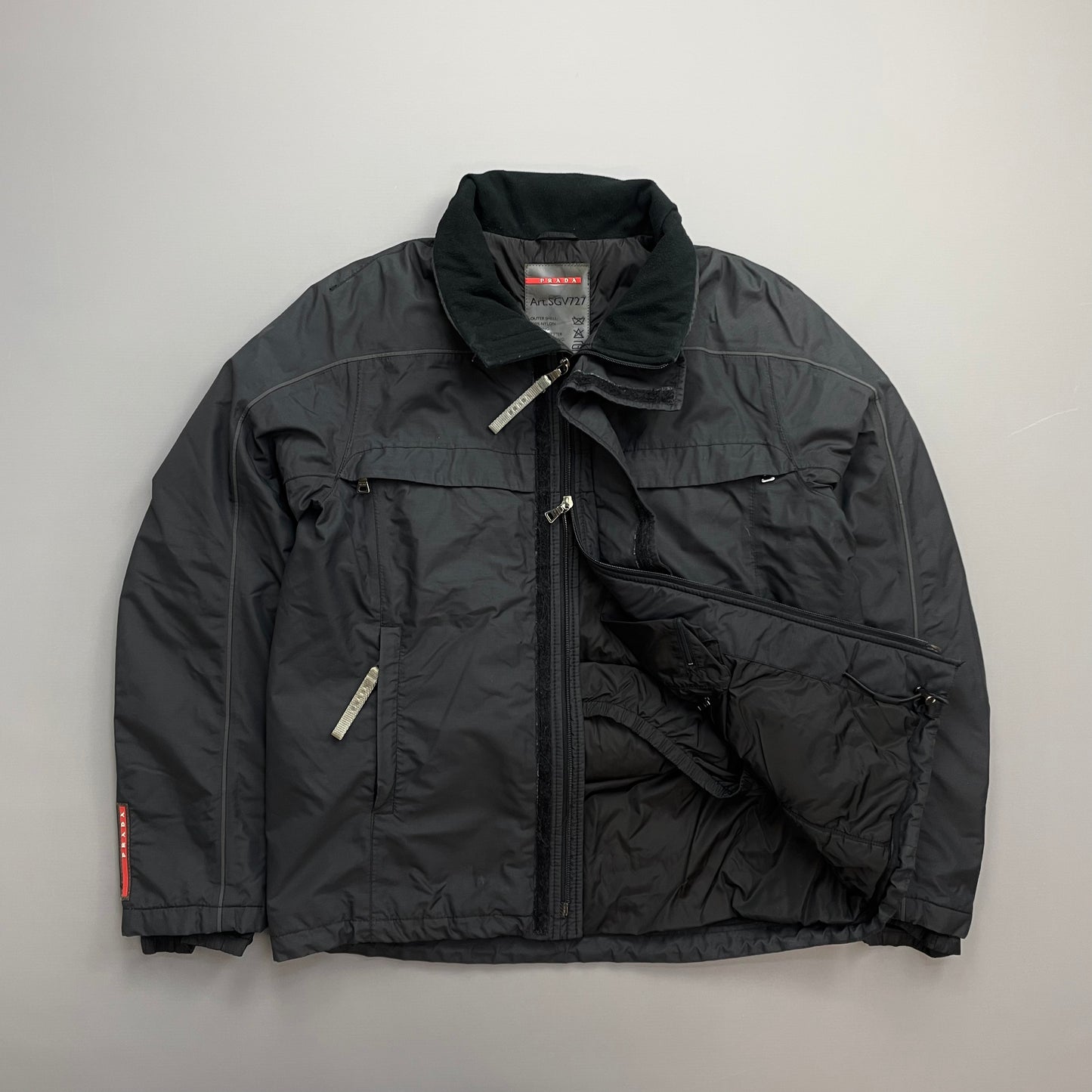 Prada Sport Black 00s Goretex Technical Fleece Lined Detachable Hood Ski Jacket