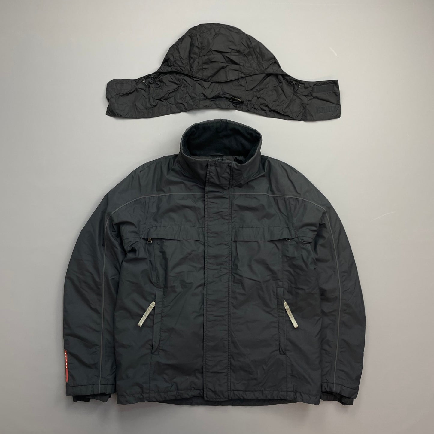 Prada Sport Black 00s Goretex Technical Fleece Lined Detachable Hood Ski Jacket