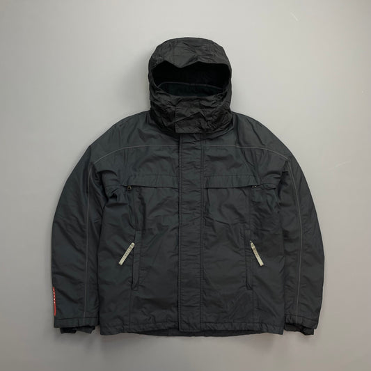 Prada Sport Black 00s Goretex Technical Fleece Lined Detachable Hood Ski Jacket