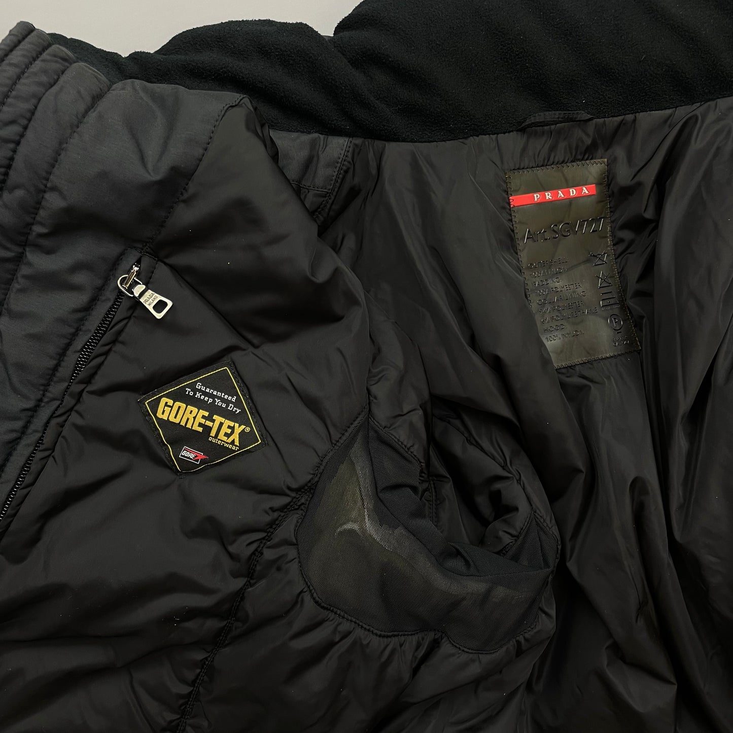 Prada Sport Black 00s Goretex Technical Fleece Lined Detachable Hood Ski Jacket