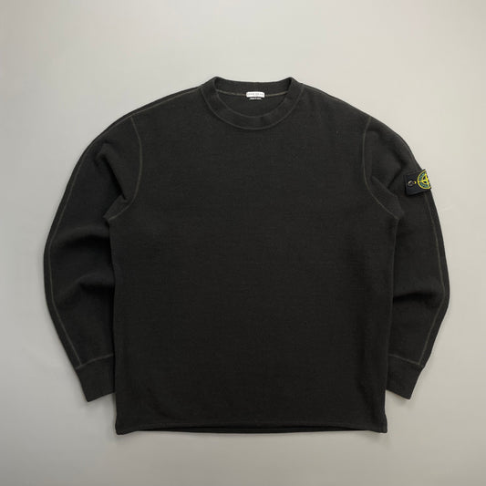 Stone Island Dark Brown AW03 Wool Blend Contrast Stitching Knit Jumper