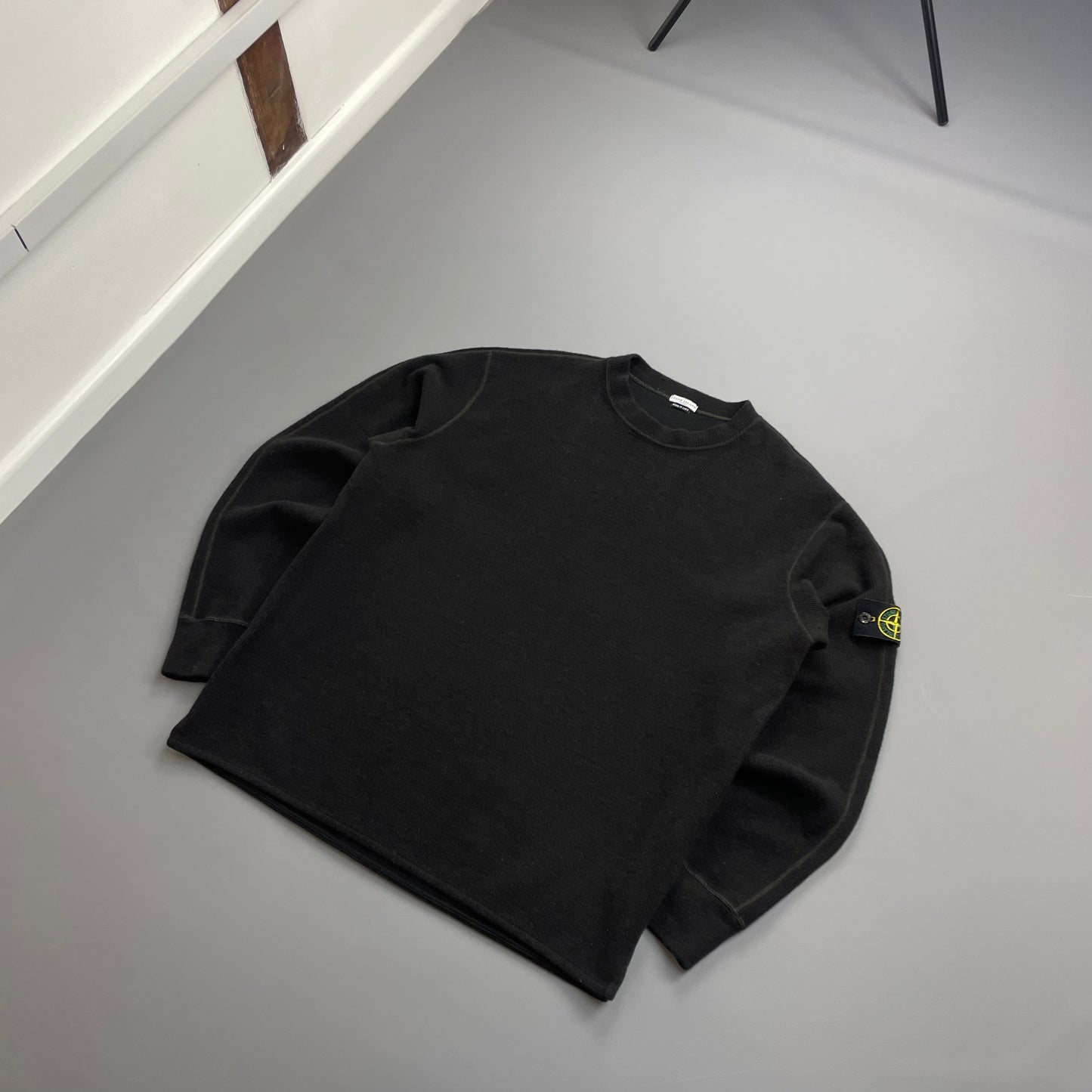 Stone Island Dark Brown AW03 Wool Blend Contrast Stitching Knit Jumper