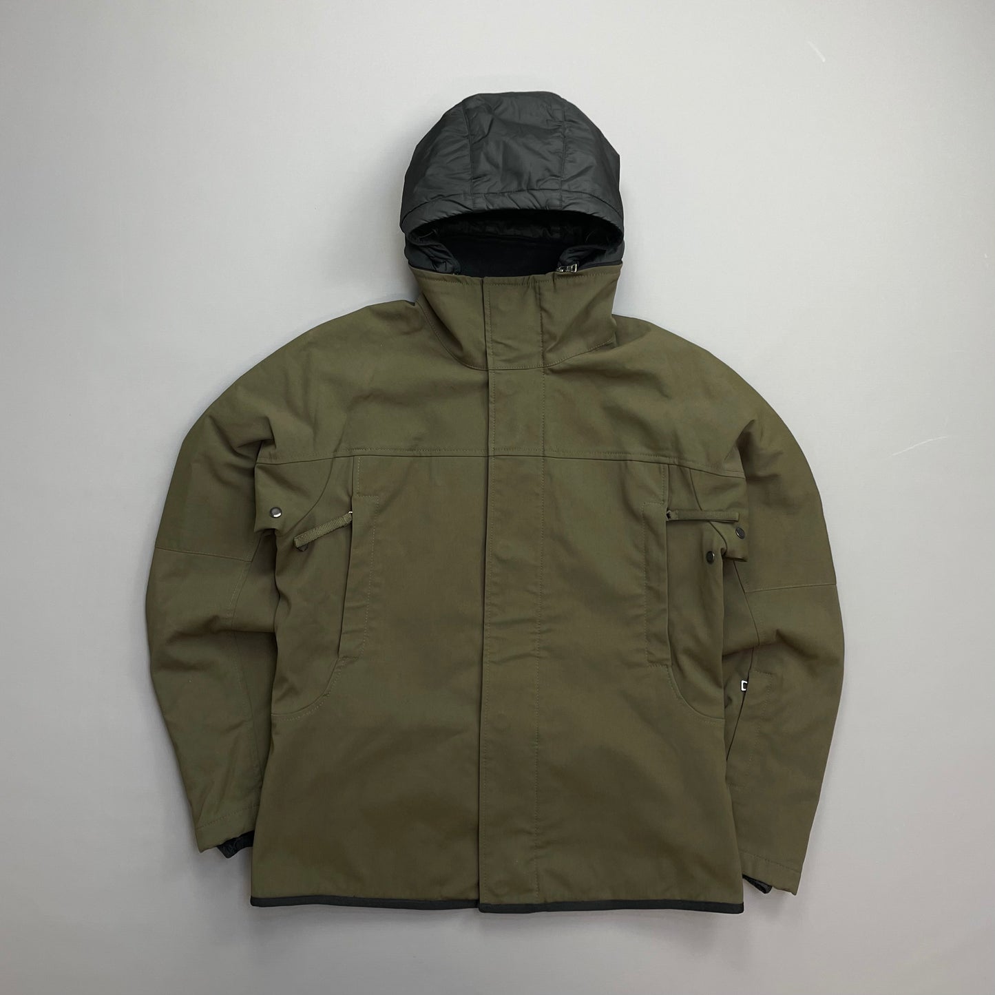 Prada Sport Khaki AW02 Technical Nylon Fleece-Lined Removable Hood Ski Jacket