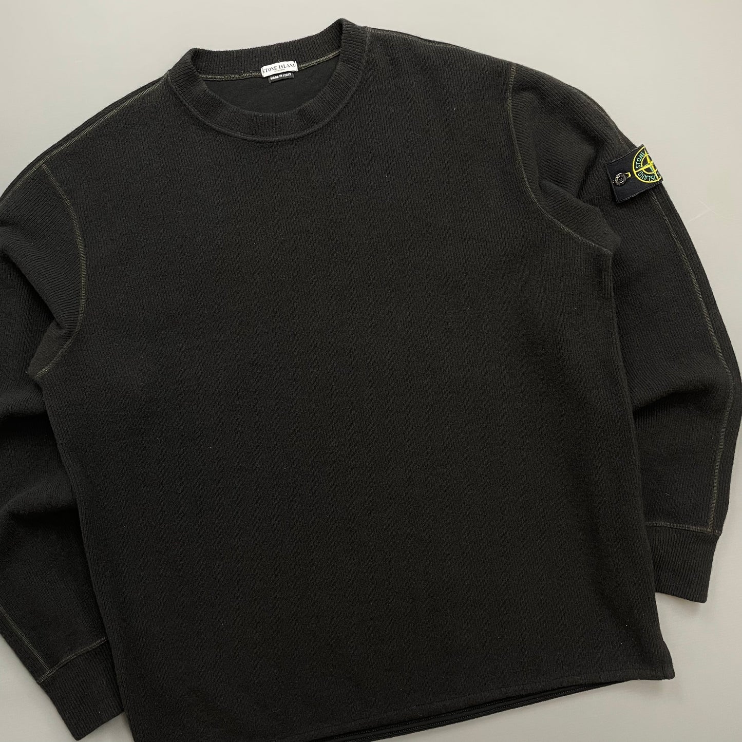 Stone Island Dark Brown AW03 Wool Blend Contrast Stitching Knit Jumper