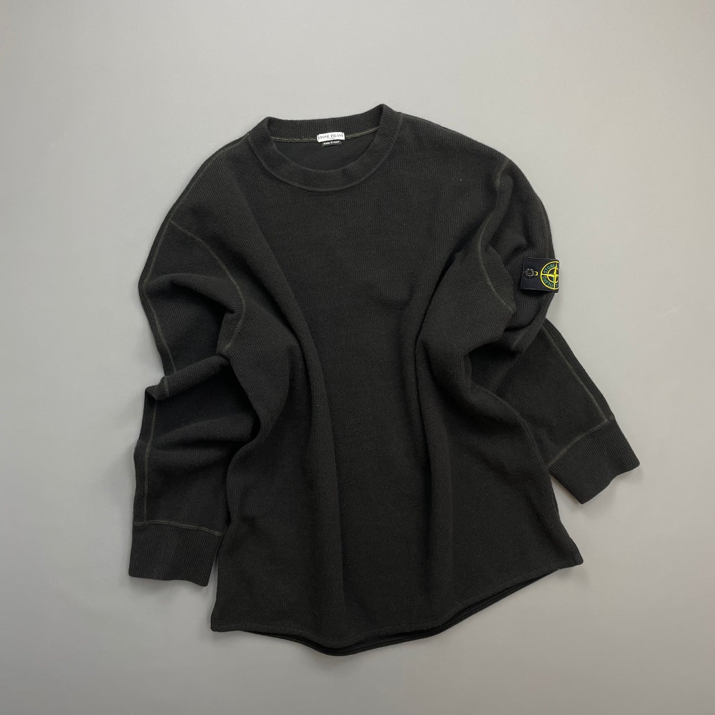 Stone Island Dark Brown AW03 Wool Blend Contrast Stitching Knit Jumper
