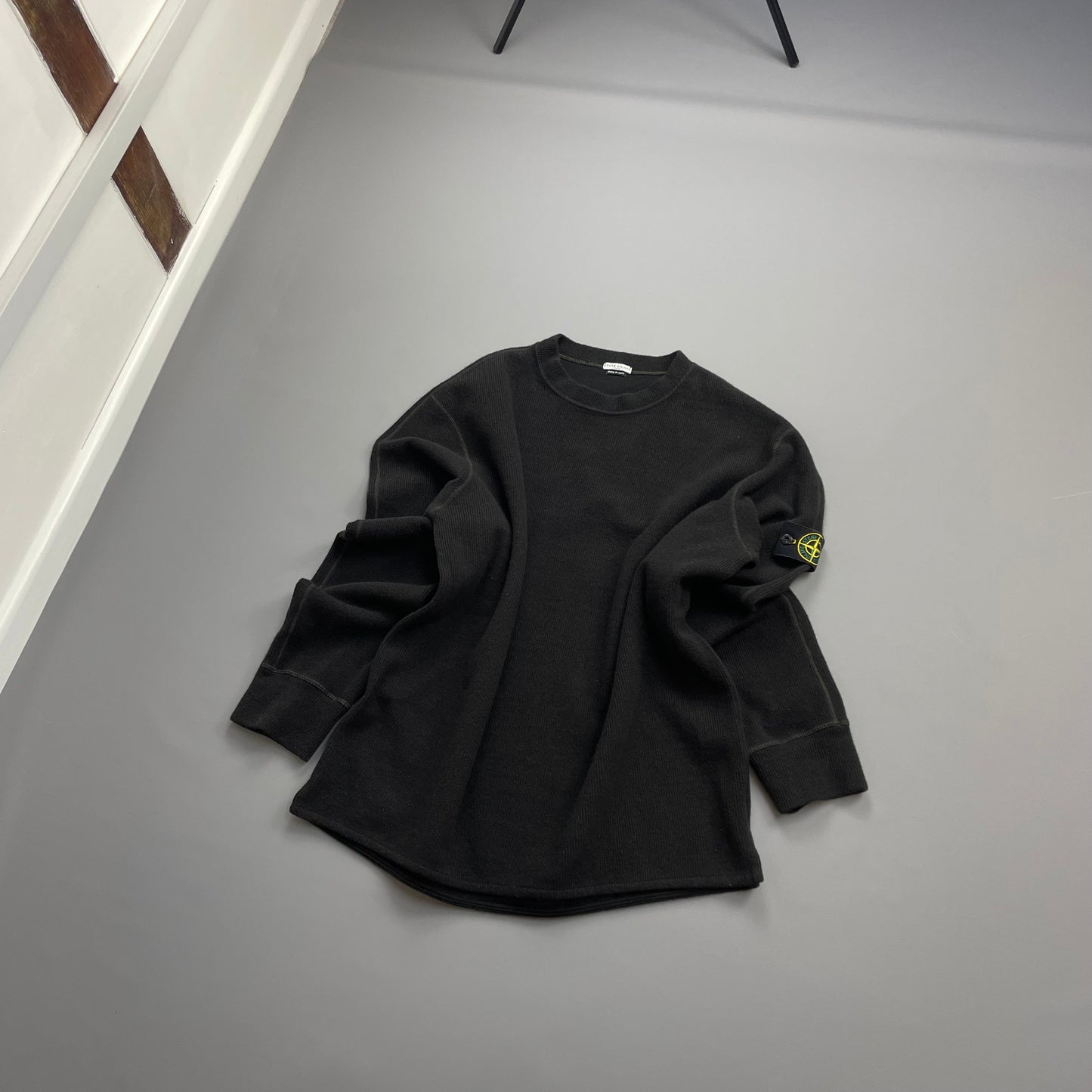 Stone Island Dark Brown AW03 Wool Blend Contrast Stitching Knit Jumper
