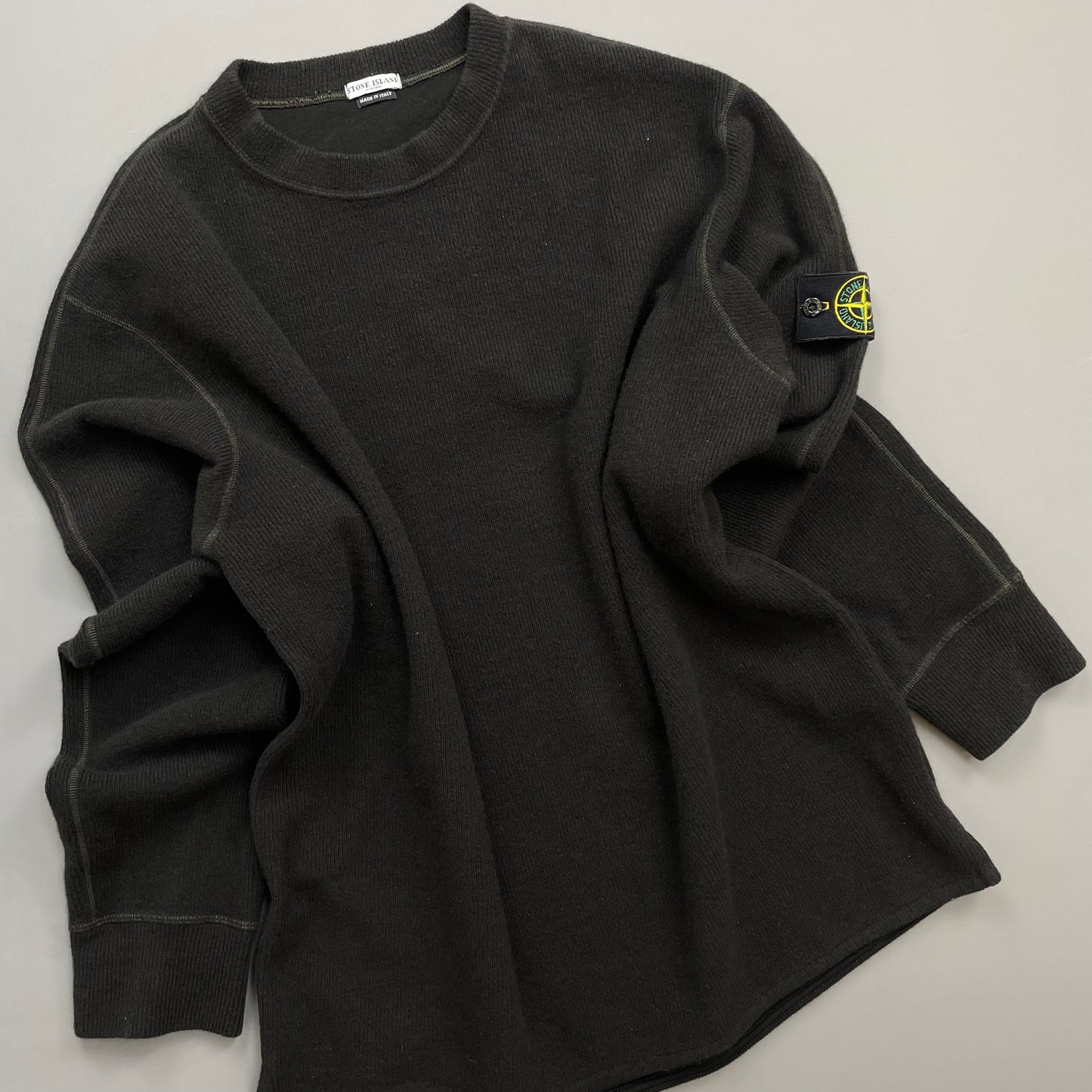 Stone Island Dark Brown AW03 Wool Blend Contrast Stitching Knit Jumper