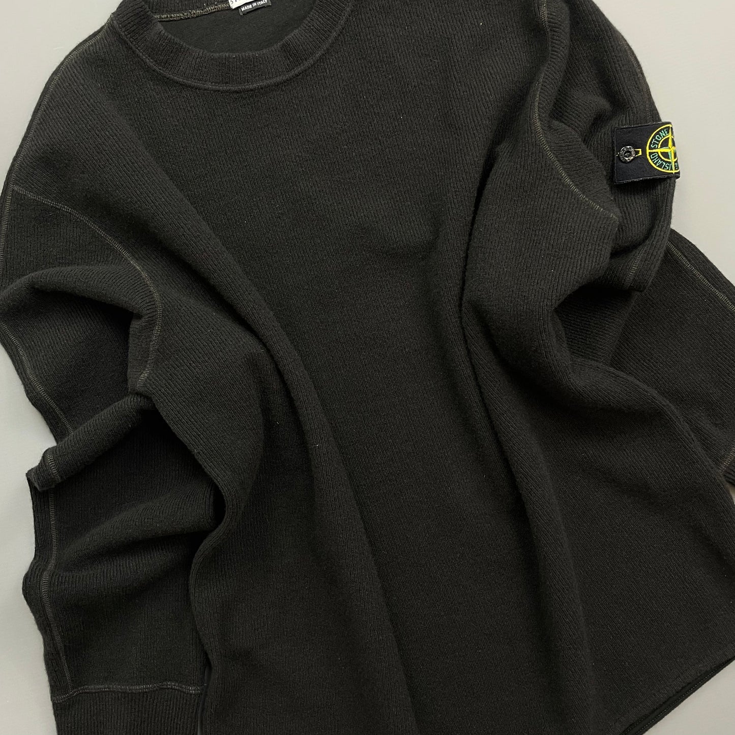 Stone Island Dark Brown AW03 Wool Blend Contrast Stitching Knit Jumper