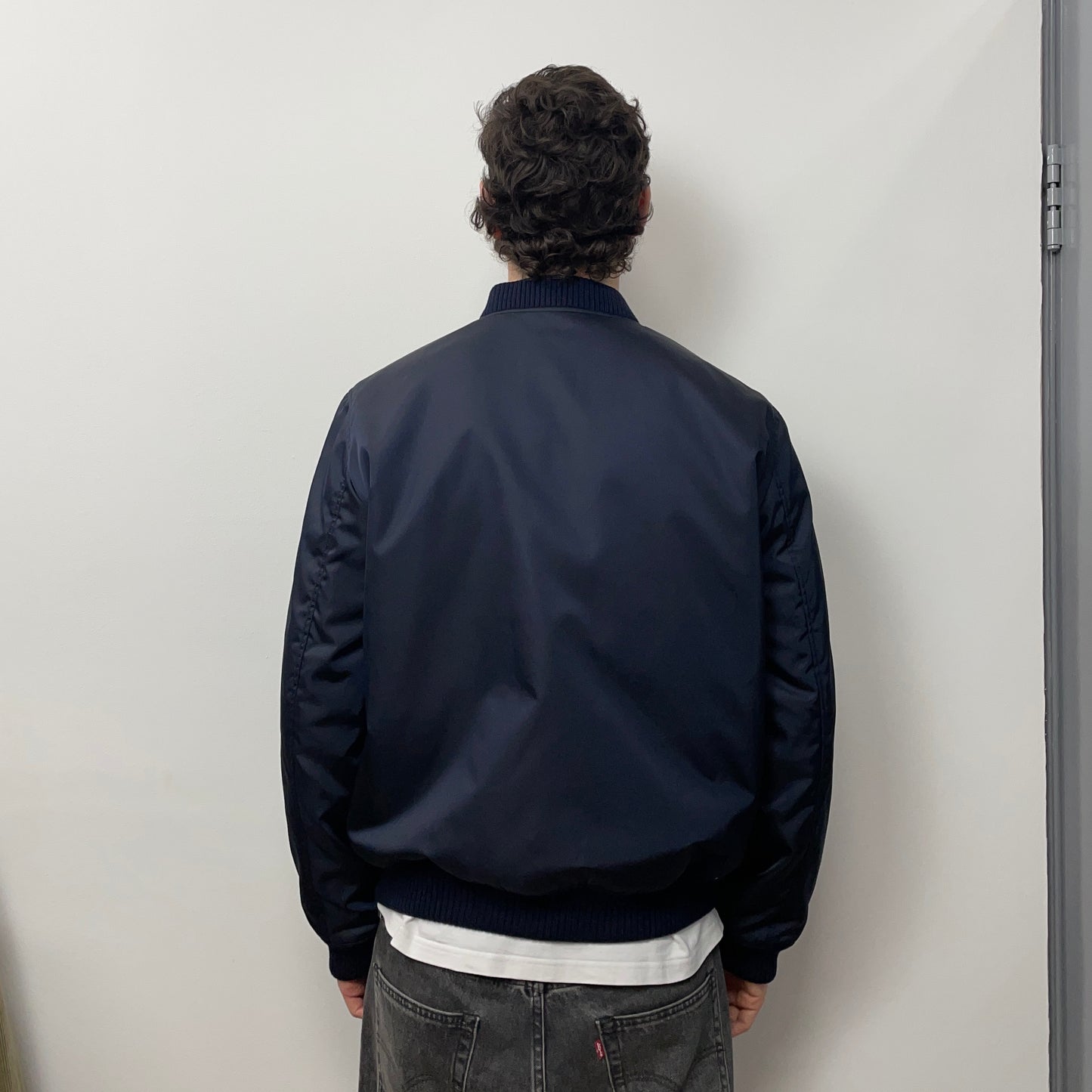 Prada Mainline Navy & Black 2017 Nylon Padded Plaque Bomber Jacket