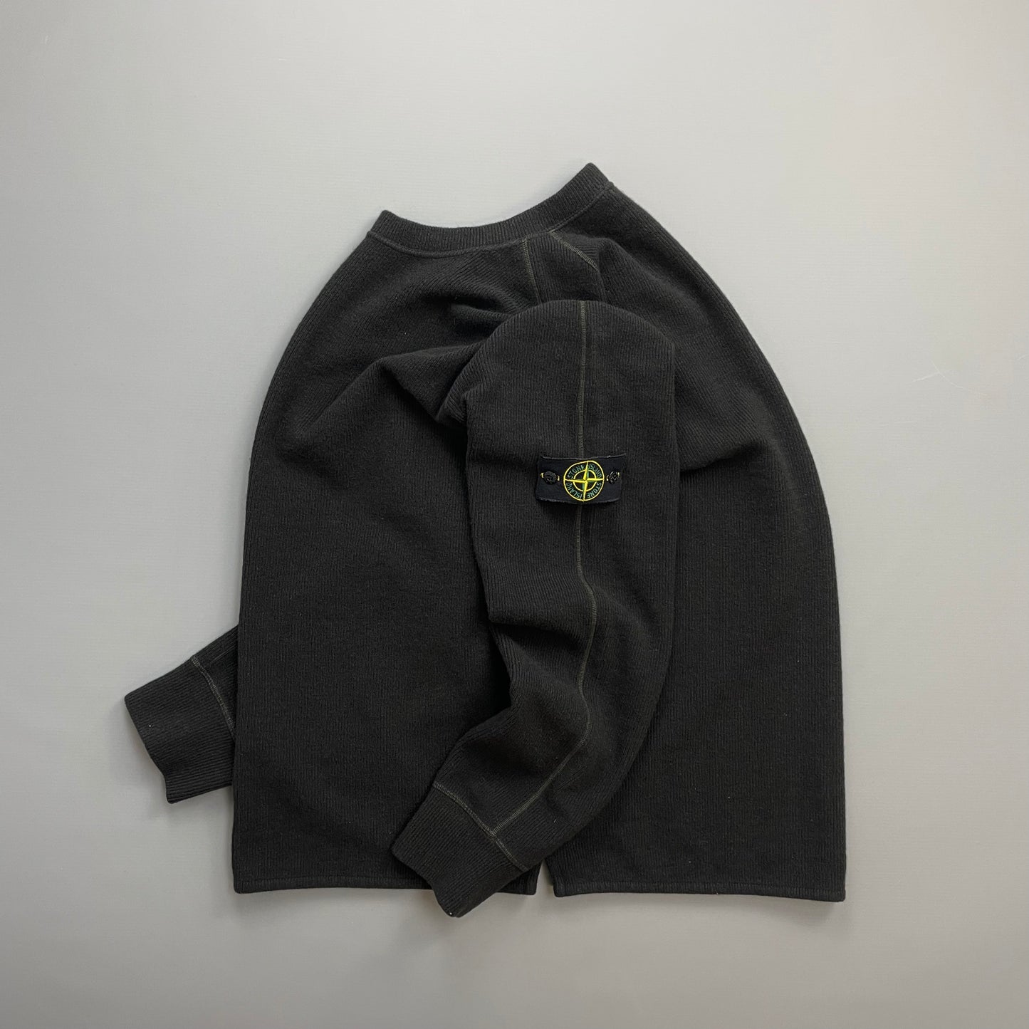 Stone Island Dark Brown AW03 Wool Blend Contrast Stitching Knit Jumper