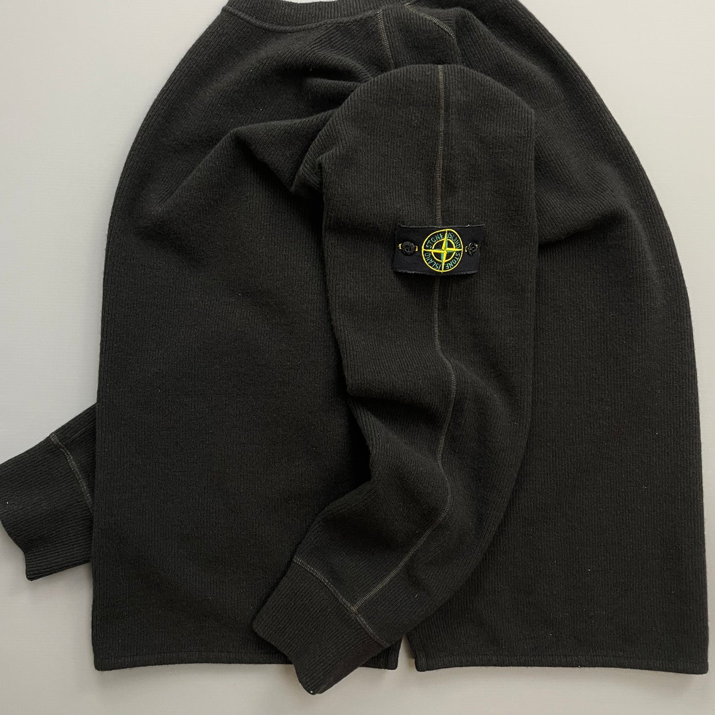 Stone Island Dark Brown AW03 Wool Blend Contrast Stitching Knit Jumper