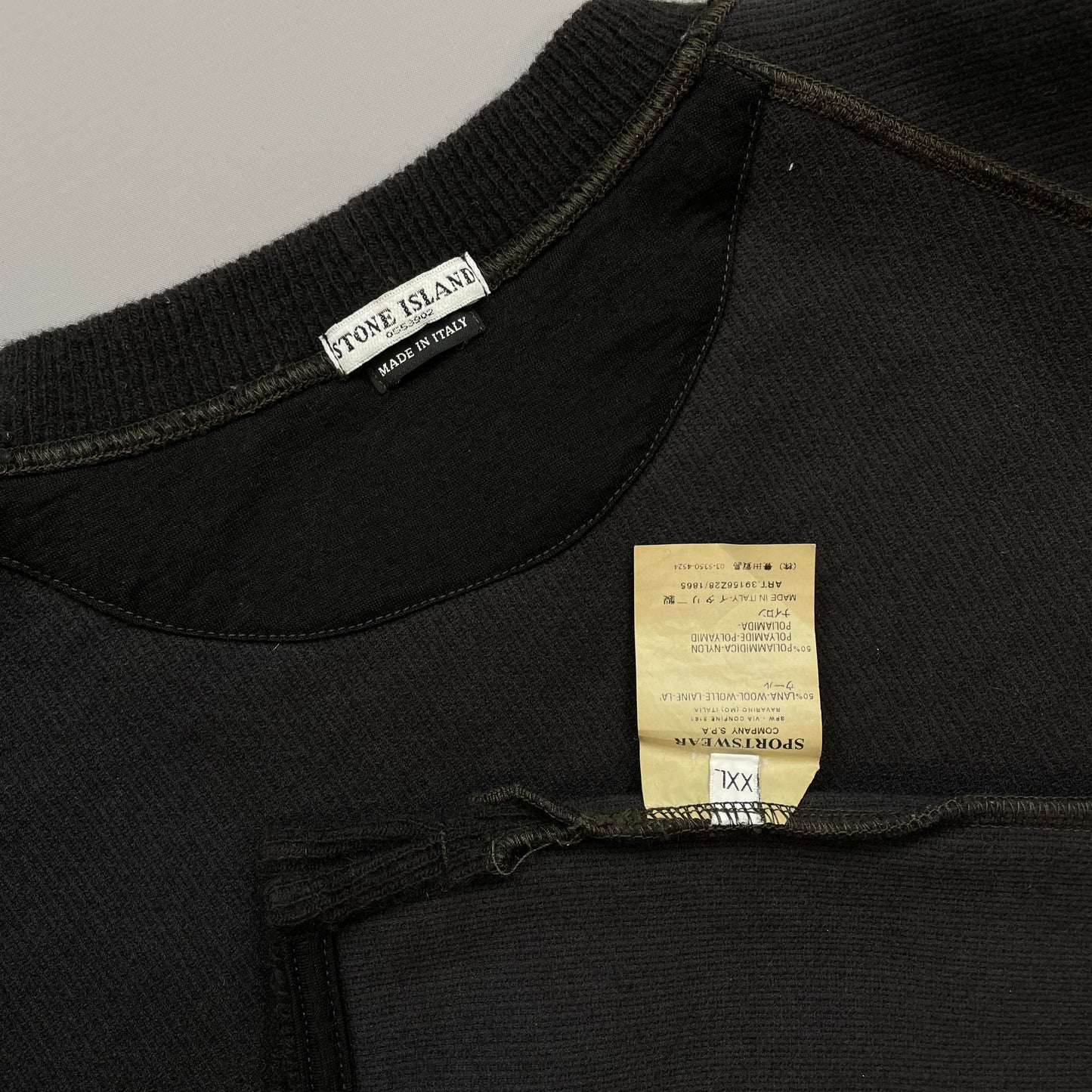 Stone Island Dark Brown AW03 Wool Blend Contrast Stitching Knit Jumper