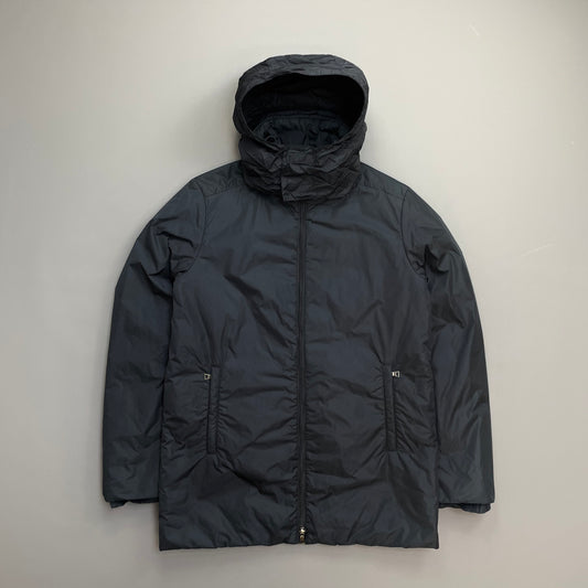 Prada Sport Navy 00s Nylon Padded Concealed Hood Longline Overcoat