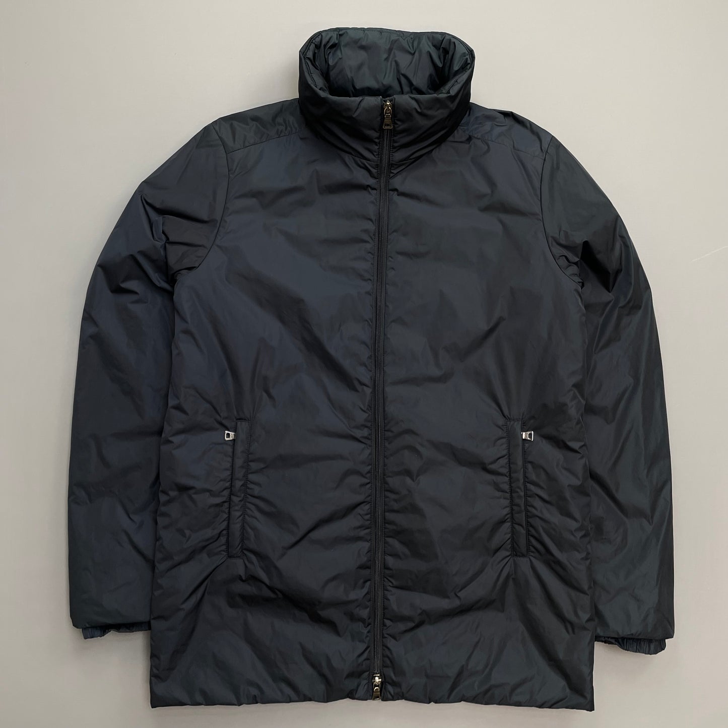 Prada Sport Navy 00s Nylon Padded Concealed Hood Longline Overcoat