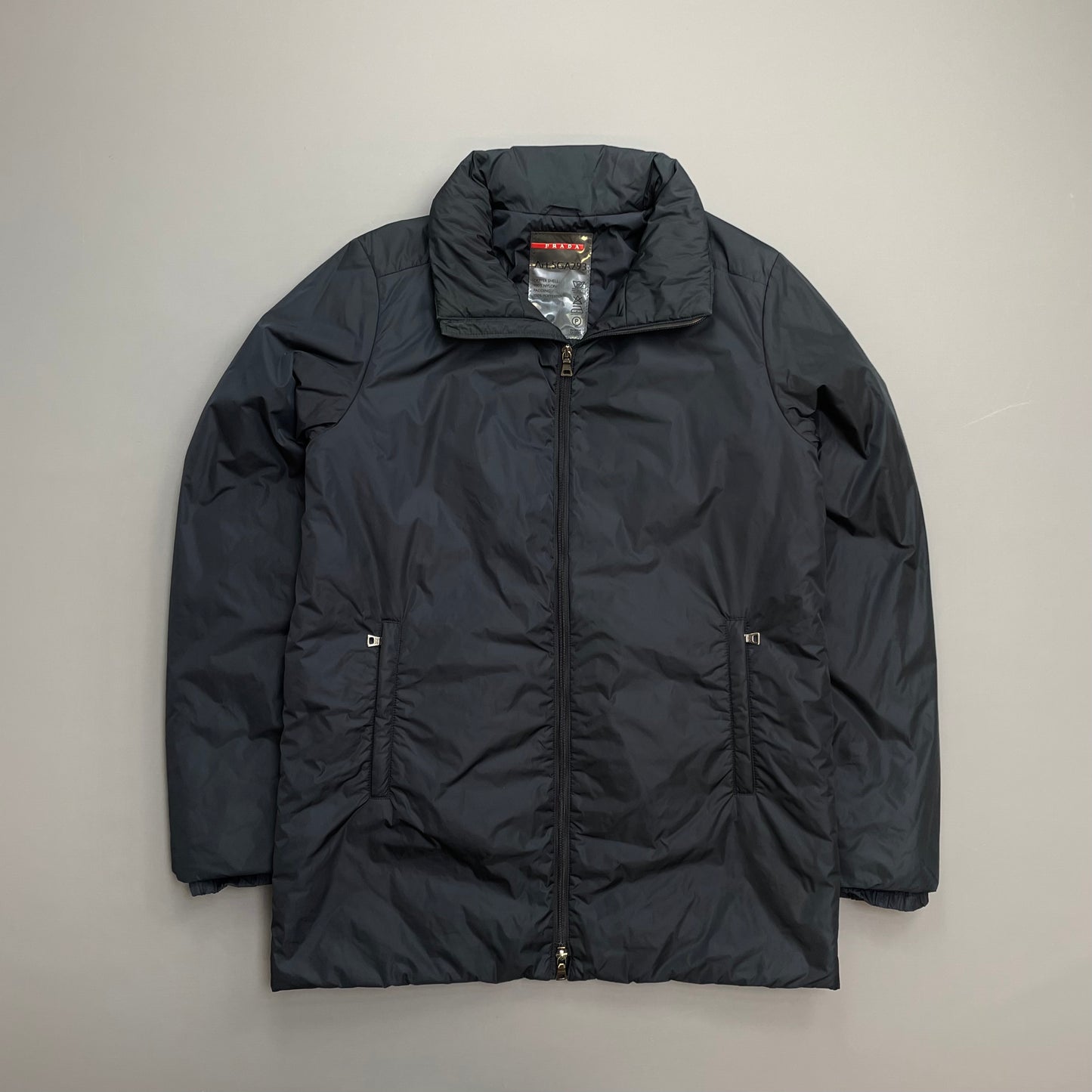Prada Sport Navy 00s Nylon Padded Concealed Hood Longline Overcoat