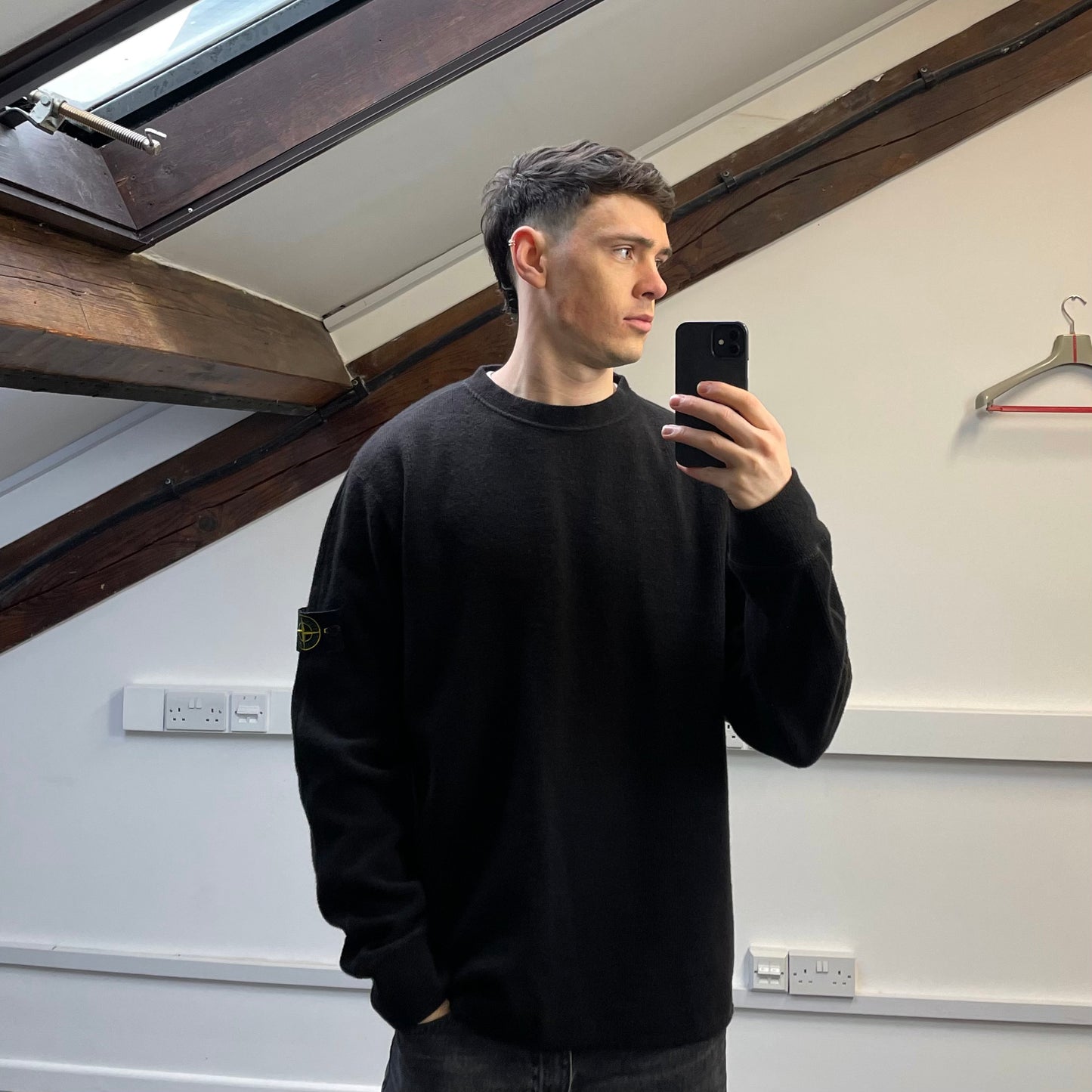 Stone Island Dark Brown AW03 Wool Blend Contrast Stitching Knit Jumper