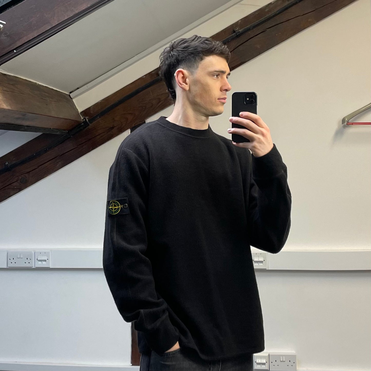 Stone Island Dark Brown AW03 Wool Blend Contrast Stitching Knit Jumper
