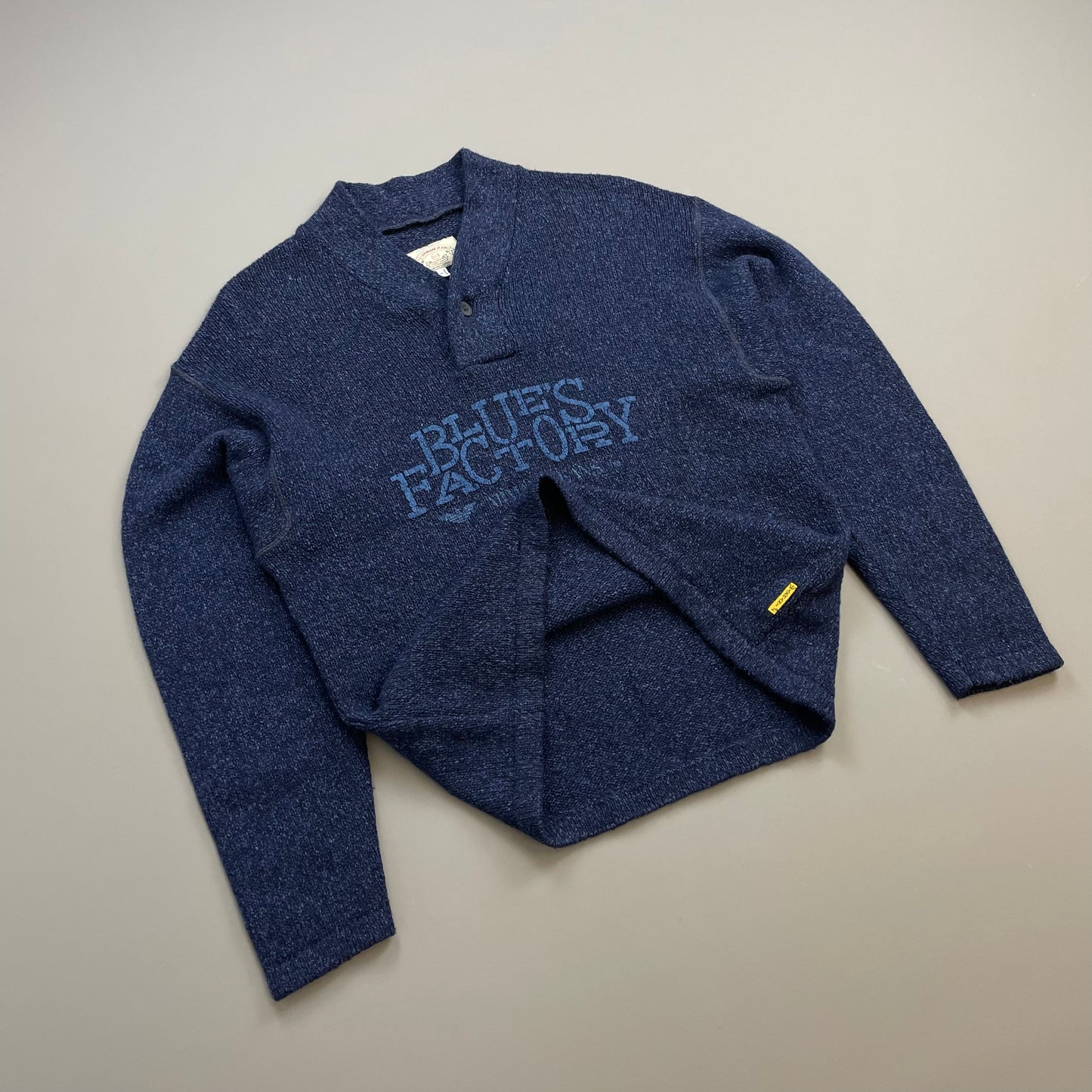 Armani Jeans Blue 90s Silk & Wool Button Collar 'Blues Factory' Jumper
