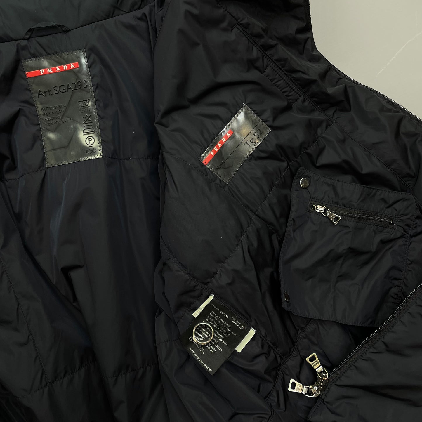 Prada Sport Navy 00s Nylon Padded Concealed Hood Longline Overcoat