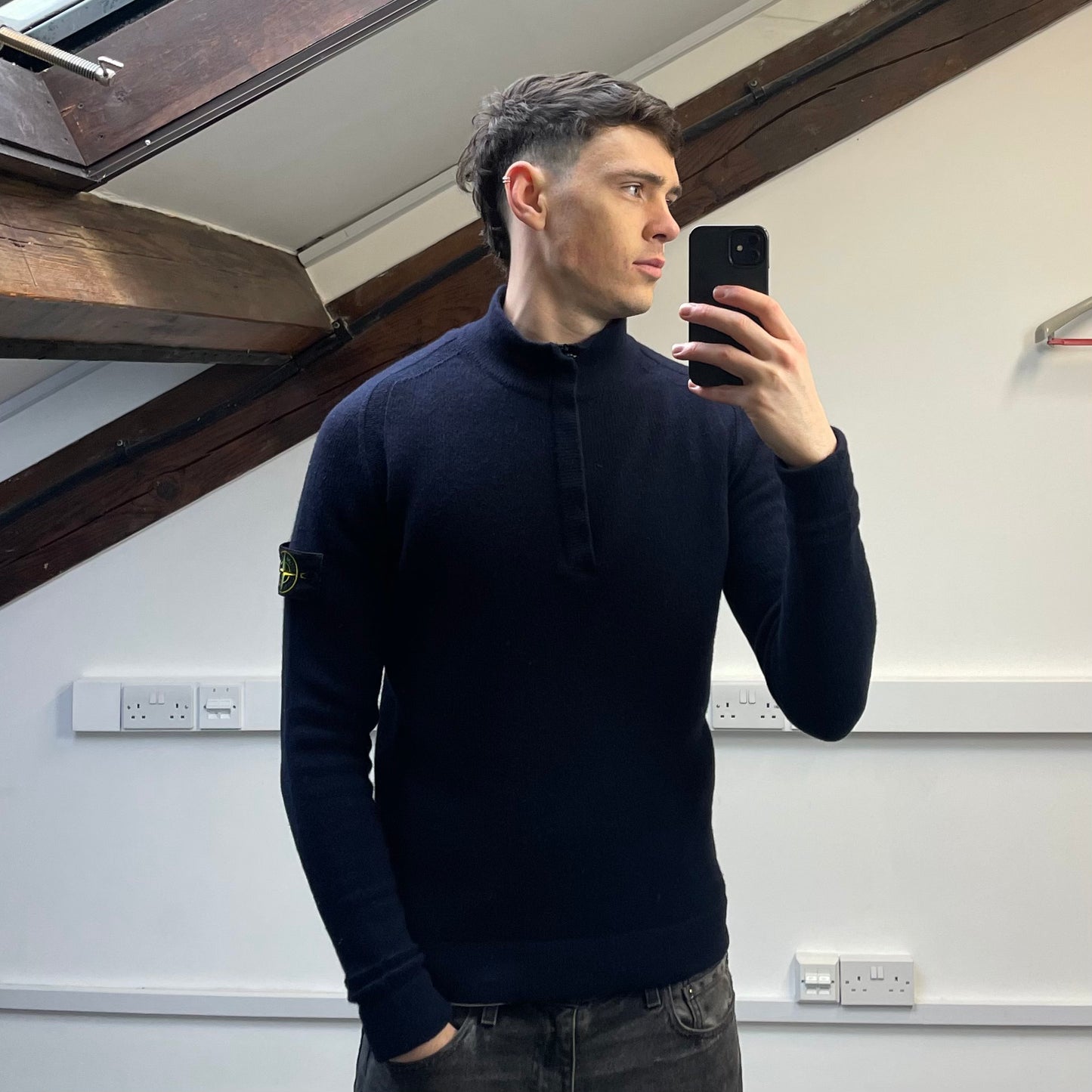 Stone Island Navy AW18 Wool knit Half-Zip Jumper