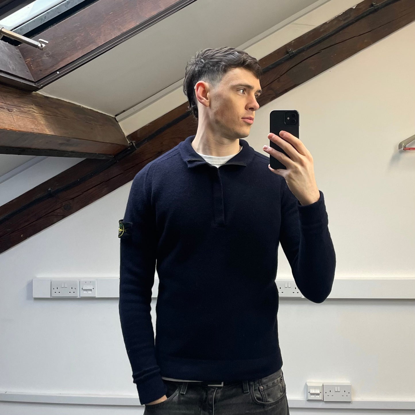 Stone Island Navy AW18 Wool knit Half-Zip Jumper