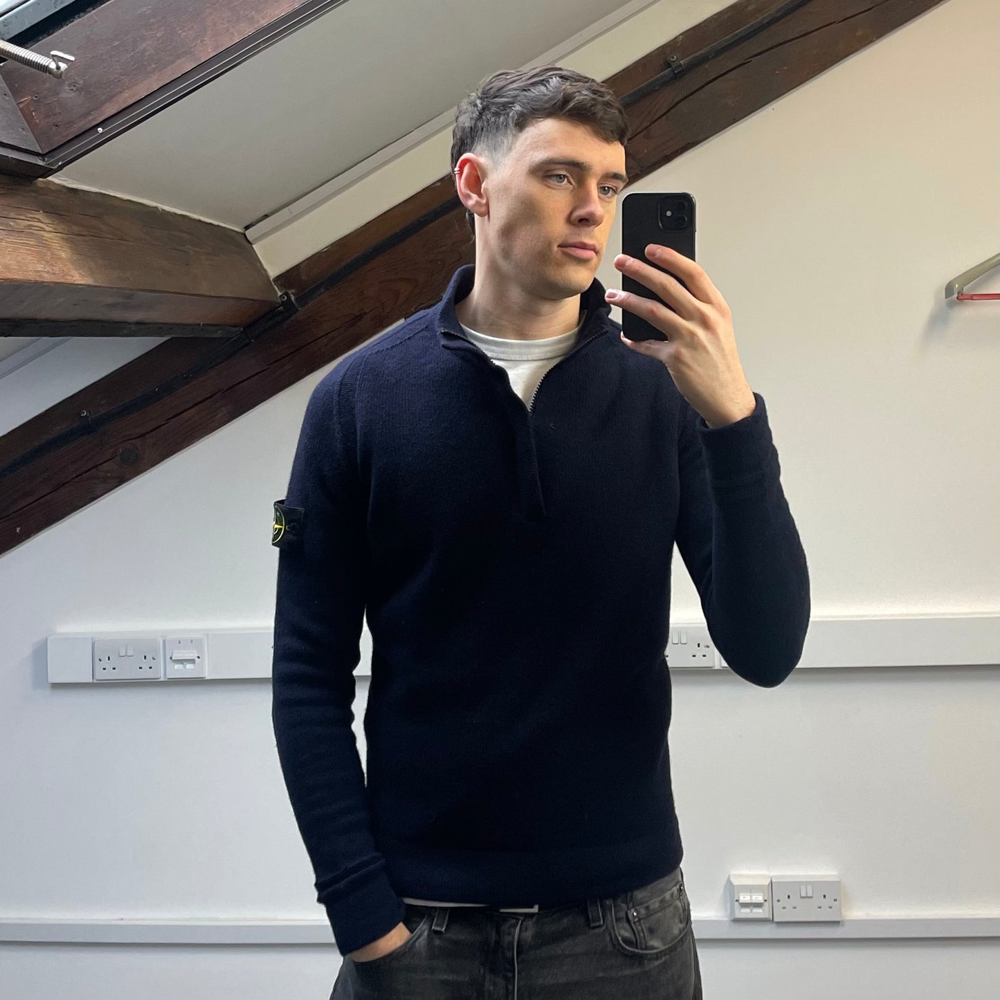 Stone Island Navy AW18 Wool knit Half-Zip Jumper