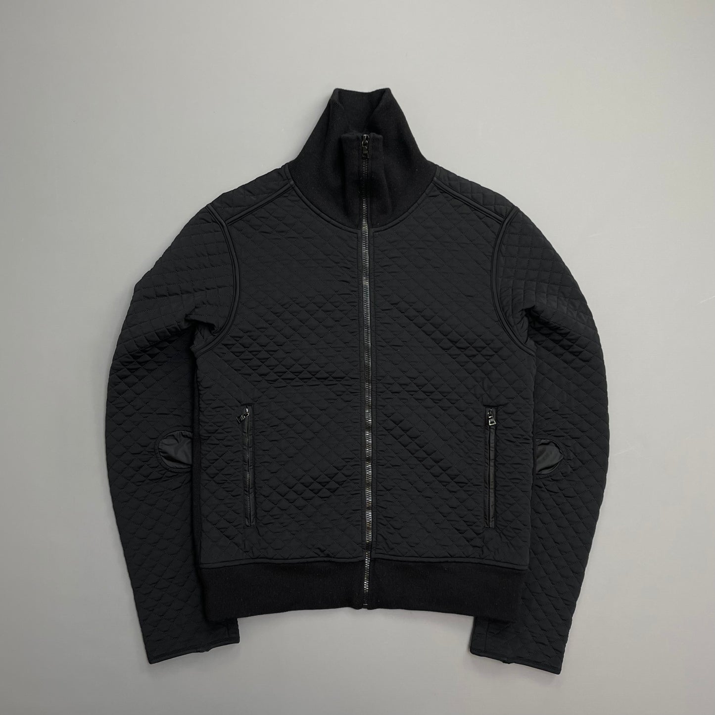 Prada Sport Black 00s Wool & Nylon Quilted Knit Hybrid Cardigan Jacket