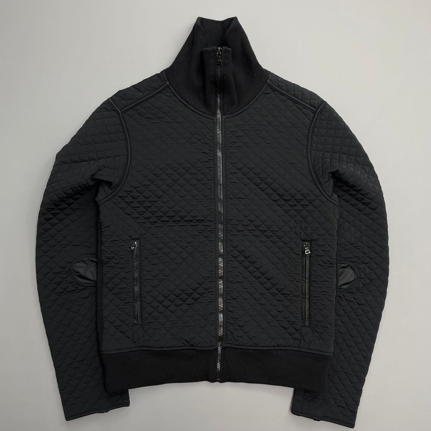 Prada Sport Black 00s Wool & Nylon Quilted Knit Hybrid Cardigan Jacket