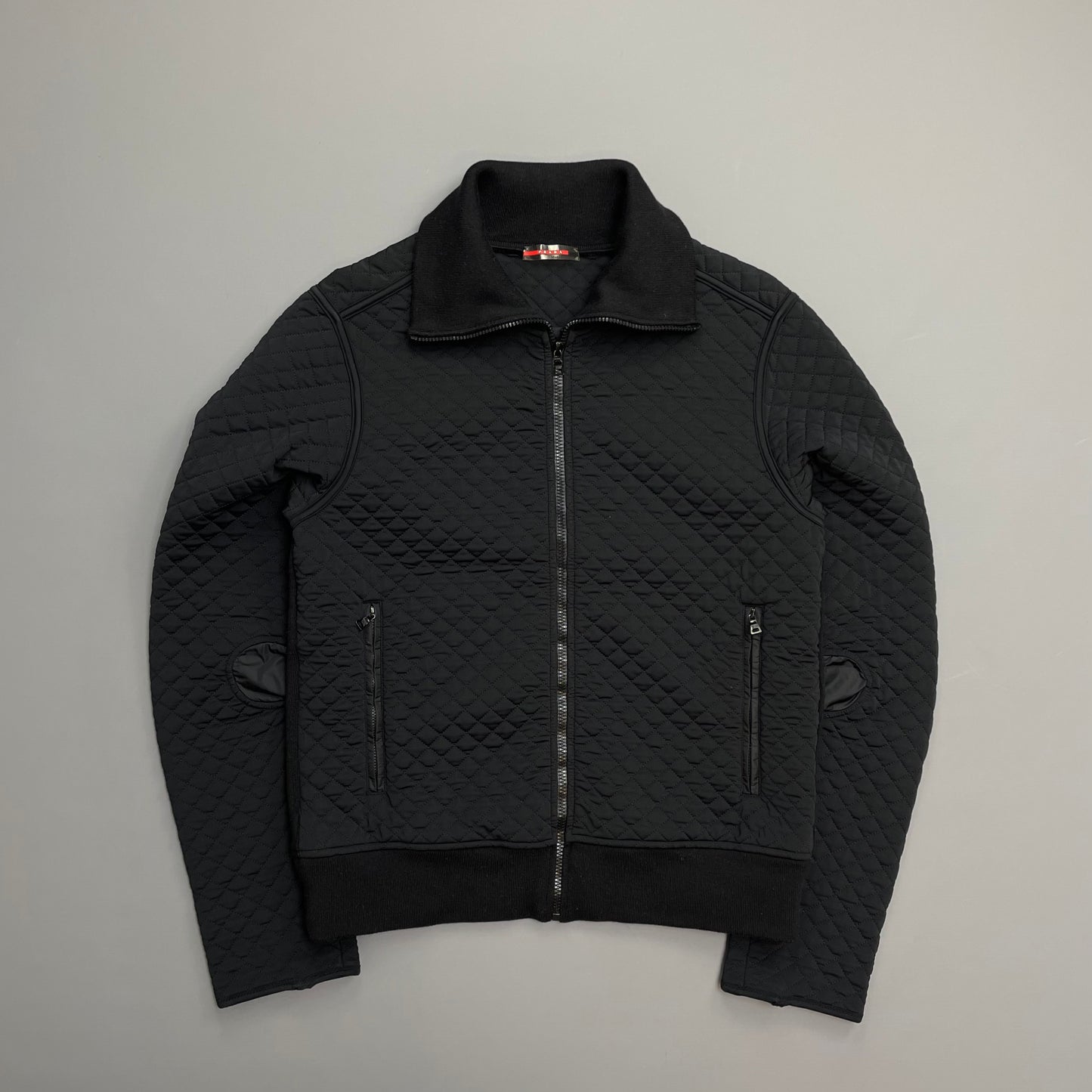 Prada Sport Black 00s Wool & Nylon Quilted Knit Hybrid Cardigan Jacket