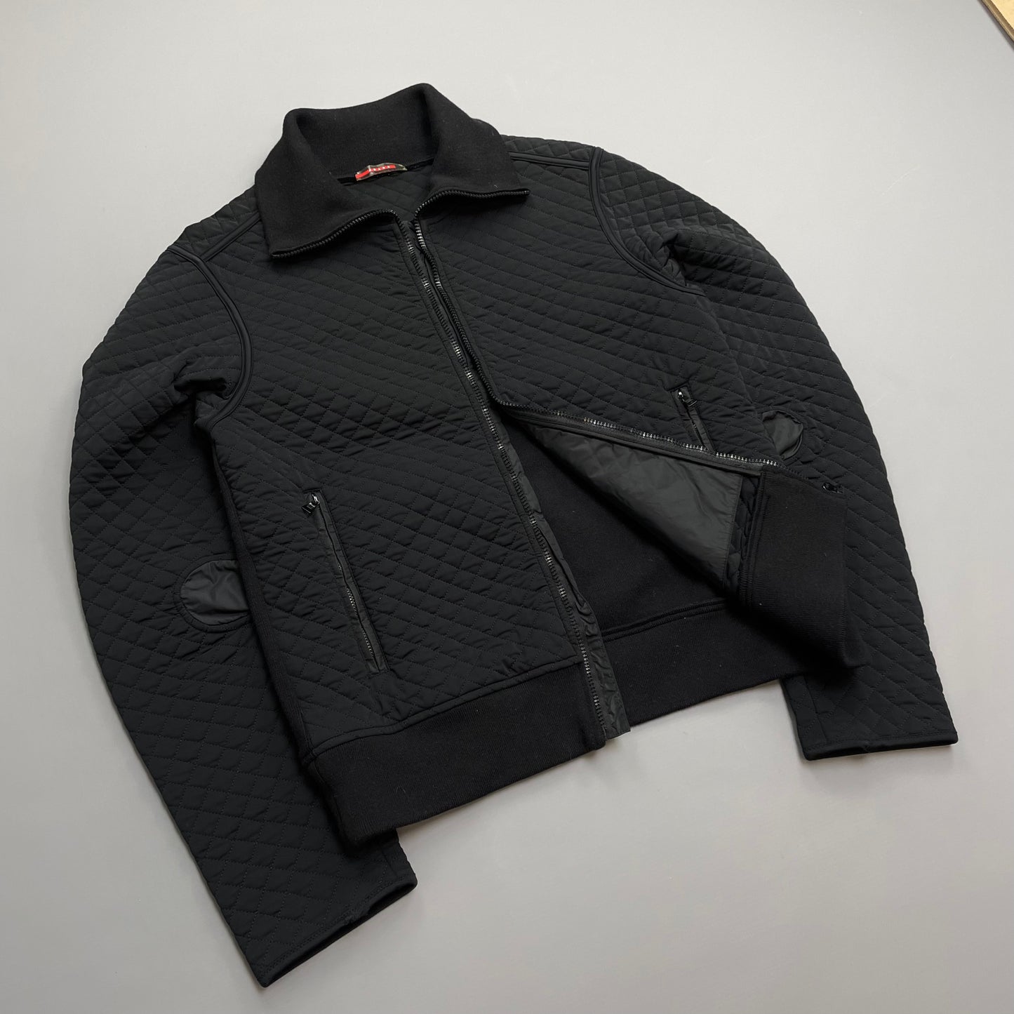Prada Sport Black 00s Wool & Nylon Quilted Knit Hybrid Cardigan Jacket