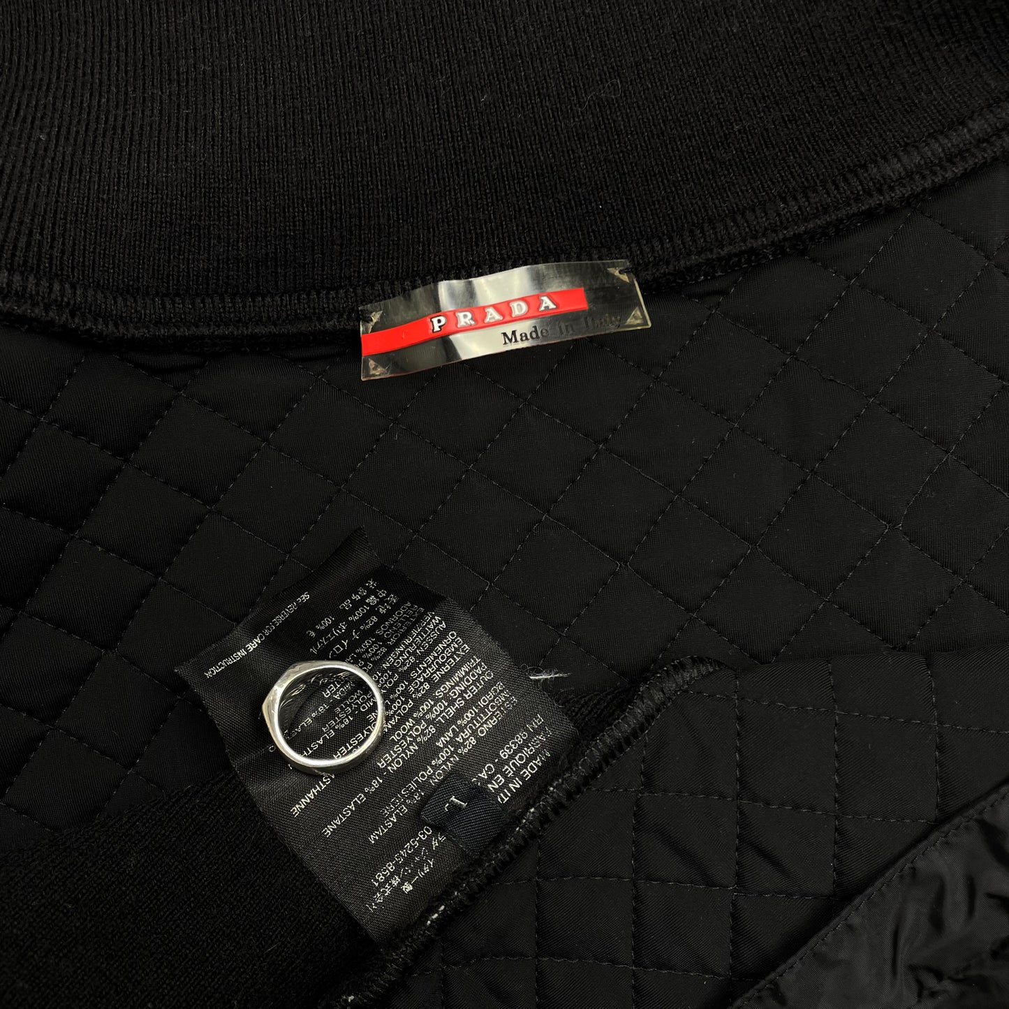 Prada Sport Black 00s Wool & Nylon Quilted Knit Hybrid Cardigan Jacket