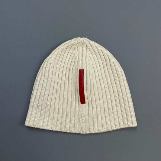 Prada Sport White Cream 00s Wool Knit Ribbed Beanie