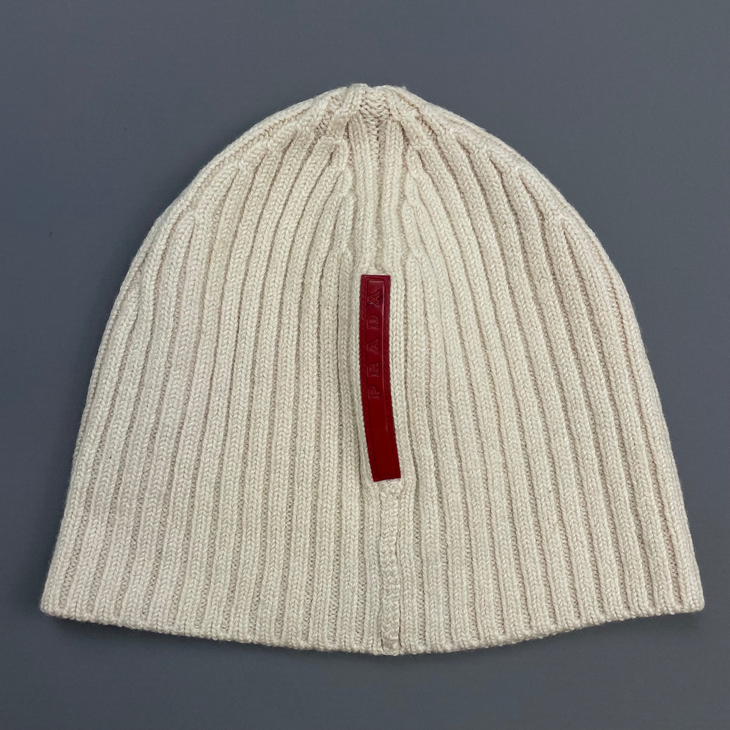 Prada Sport White Cream 00s Wool Knit Ribbed Beanie