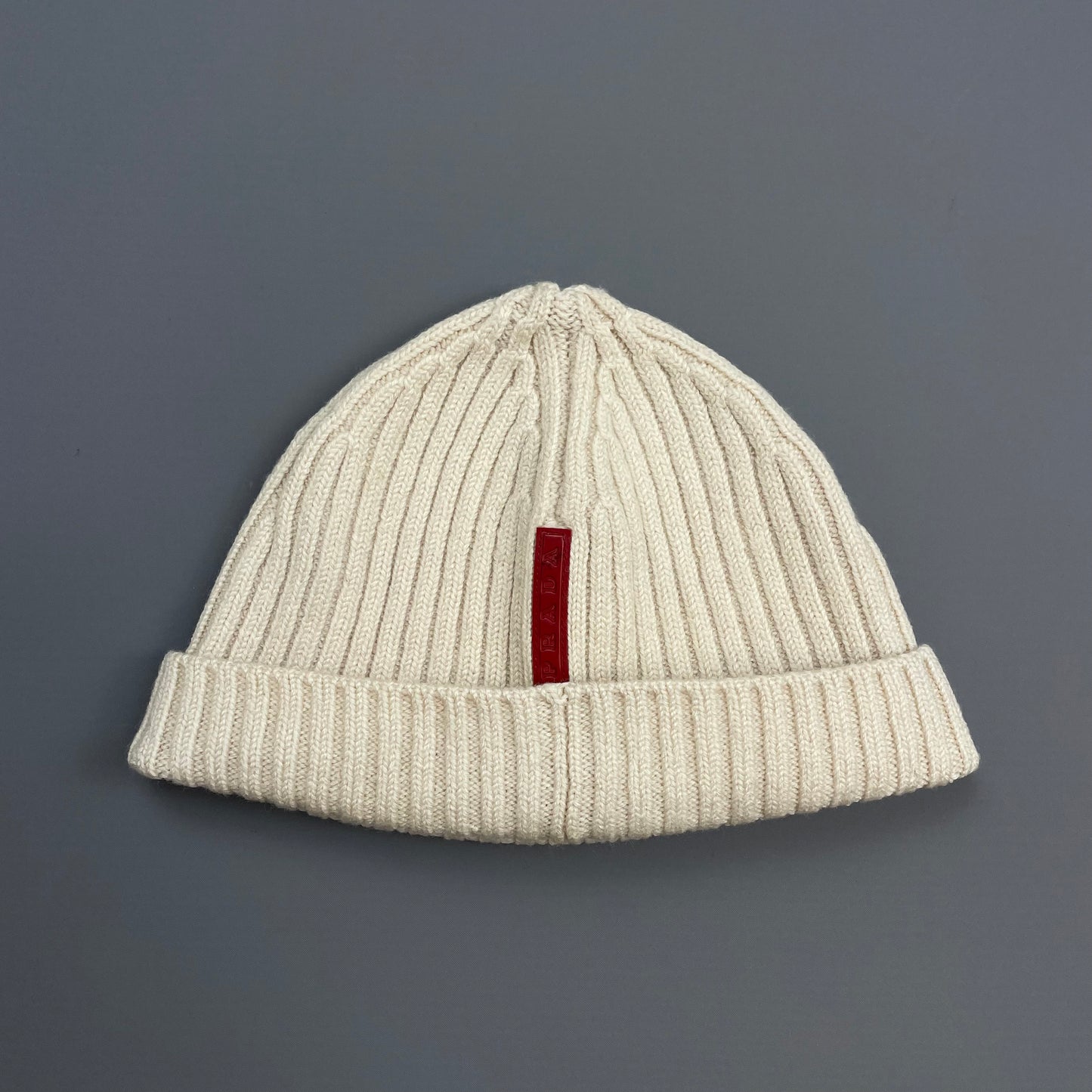 Prada Sport White Cream 00s Wool Knit Ribbed Beanie