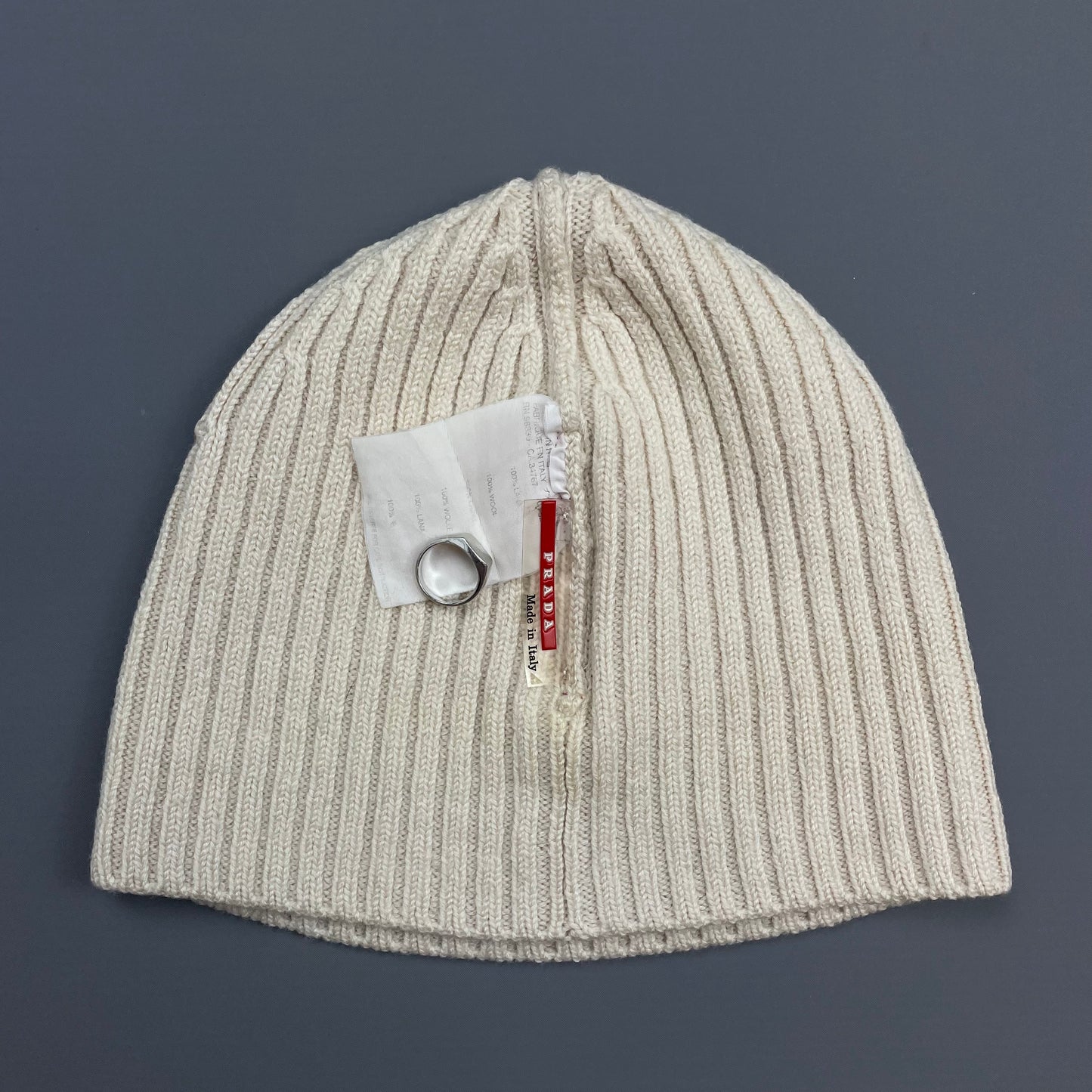 Prada Sport White Cream 00s Wool Knit Ribbed Beanie